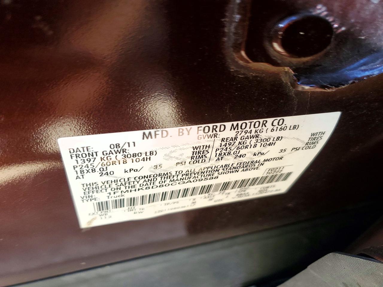 2012 Ford Explorer Xlt Burgundy vin: 1FMHK8D80CGA09588