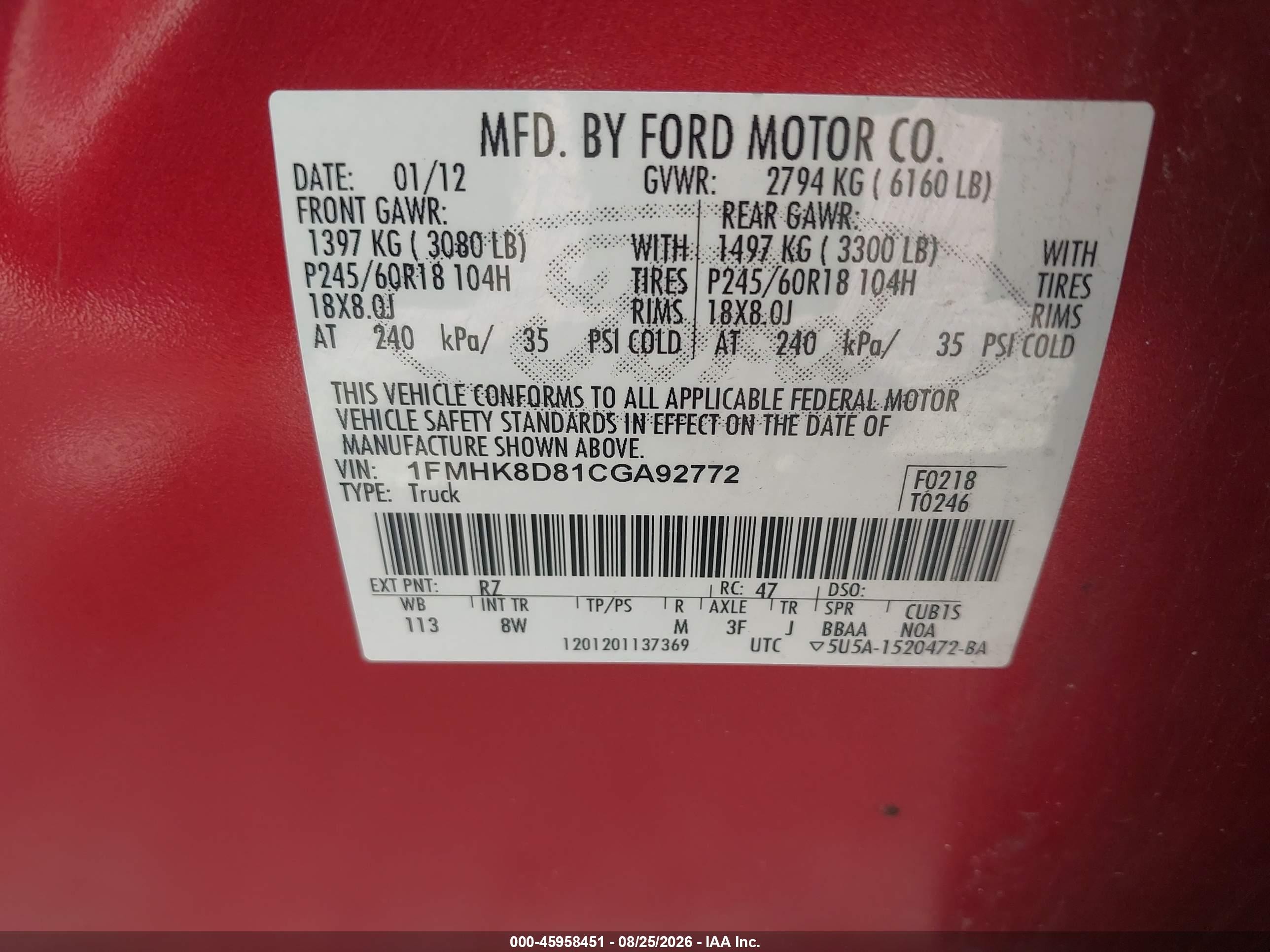 2012 Ford Explorer Xlt Red vin: 1FMHK8D81CGA92772