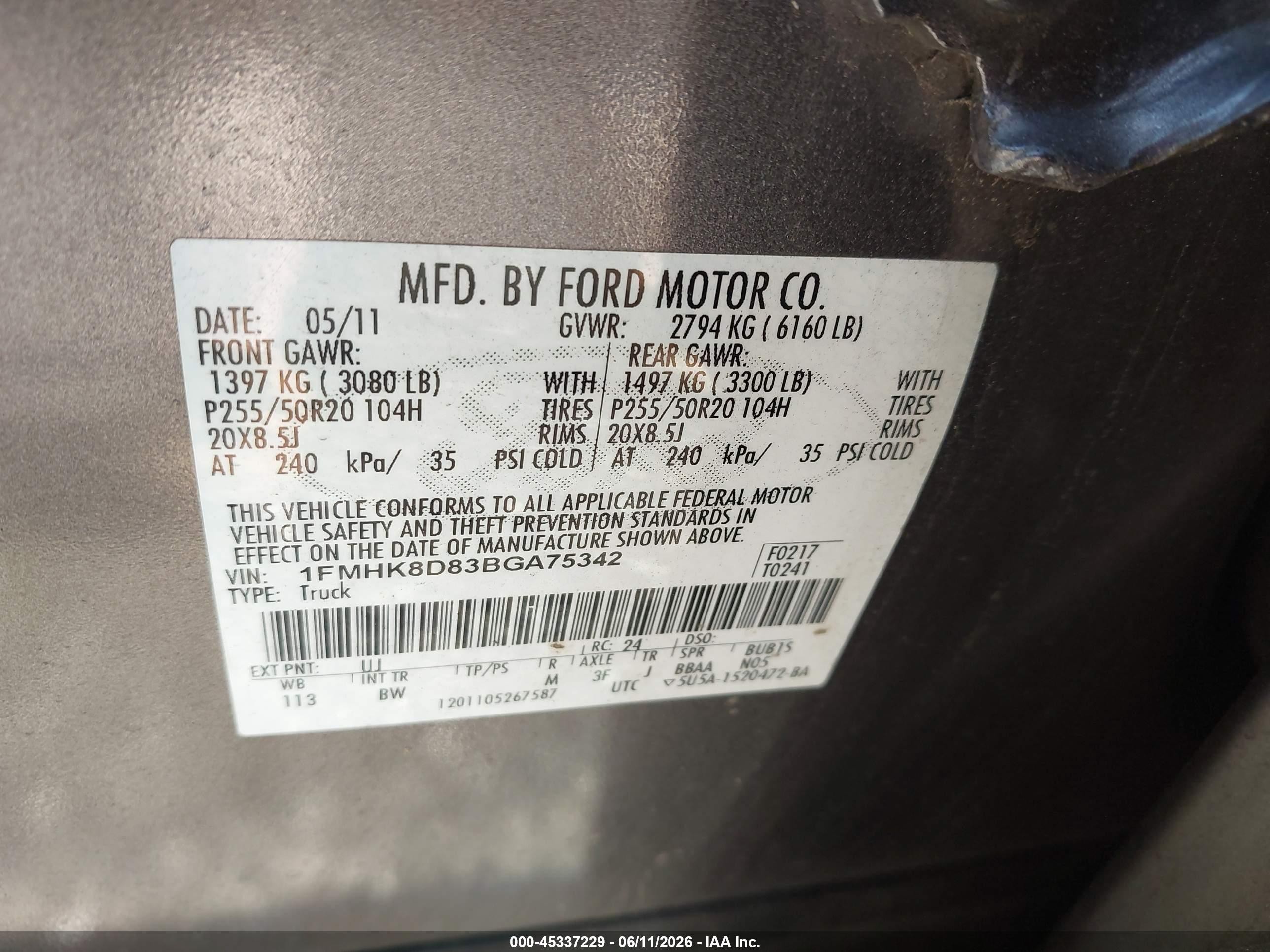 2011 Ford Explorer Xlt Gray vin: 1FMHK8D83BGA75342