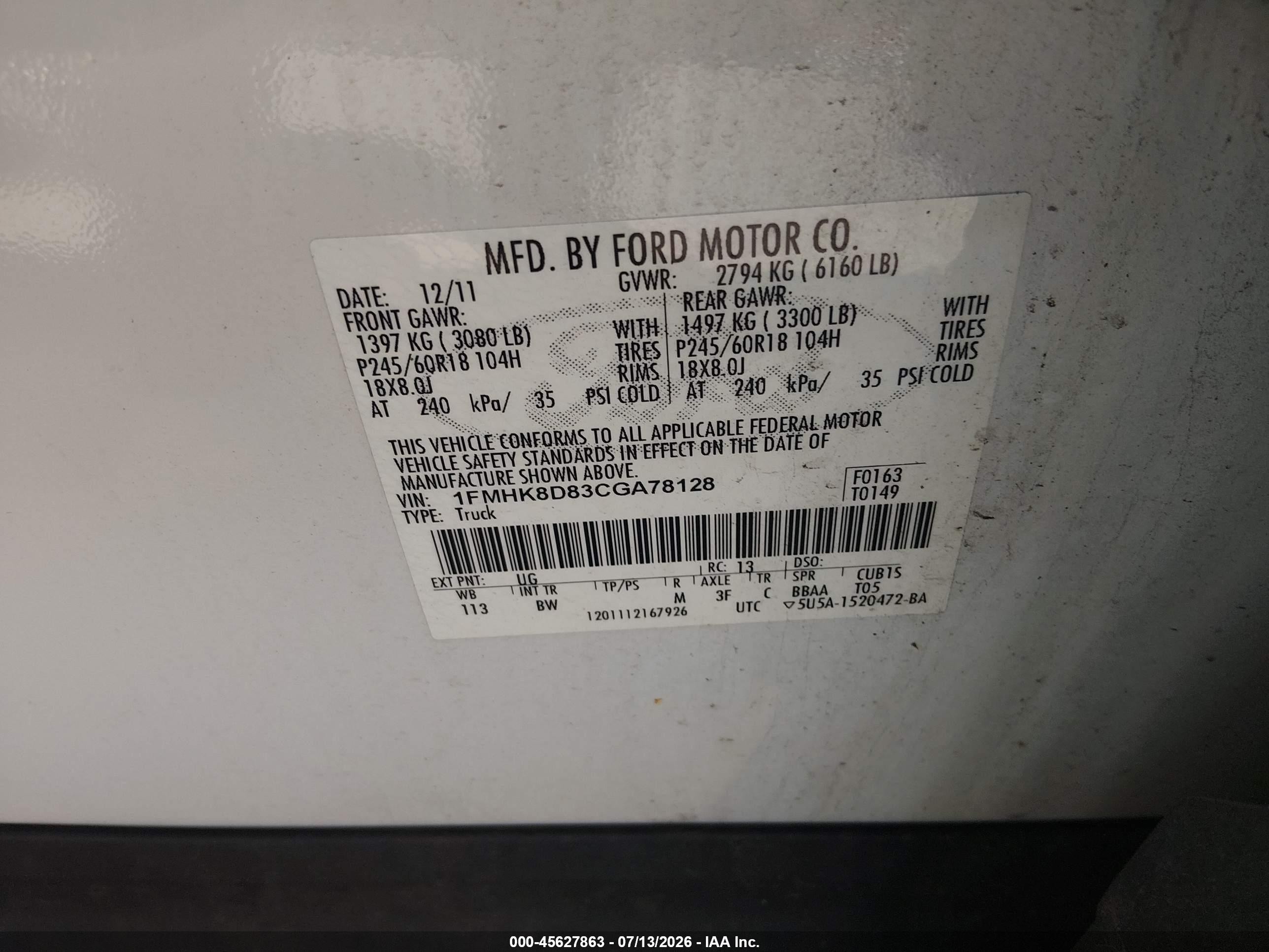 2012 Ford Explorer Xlt White vin: 1FMHK8D83CGA78128