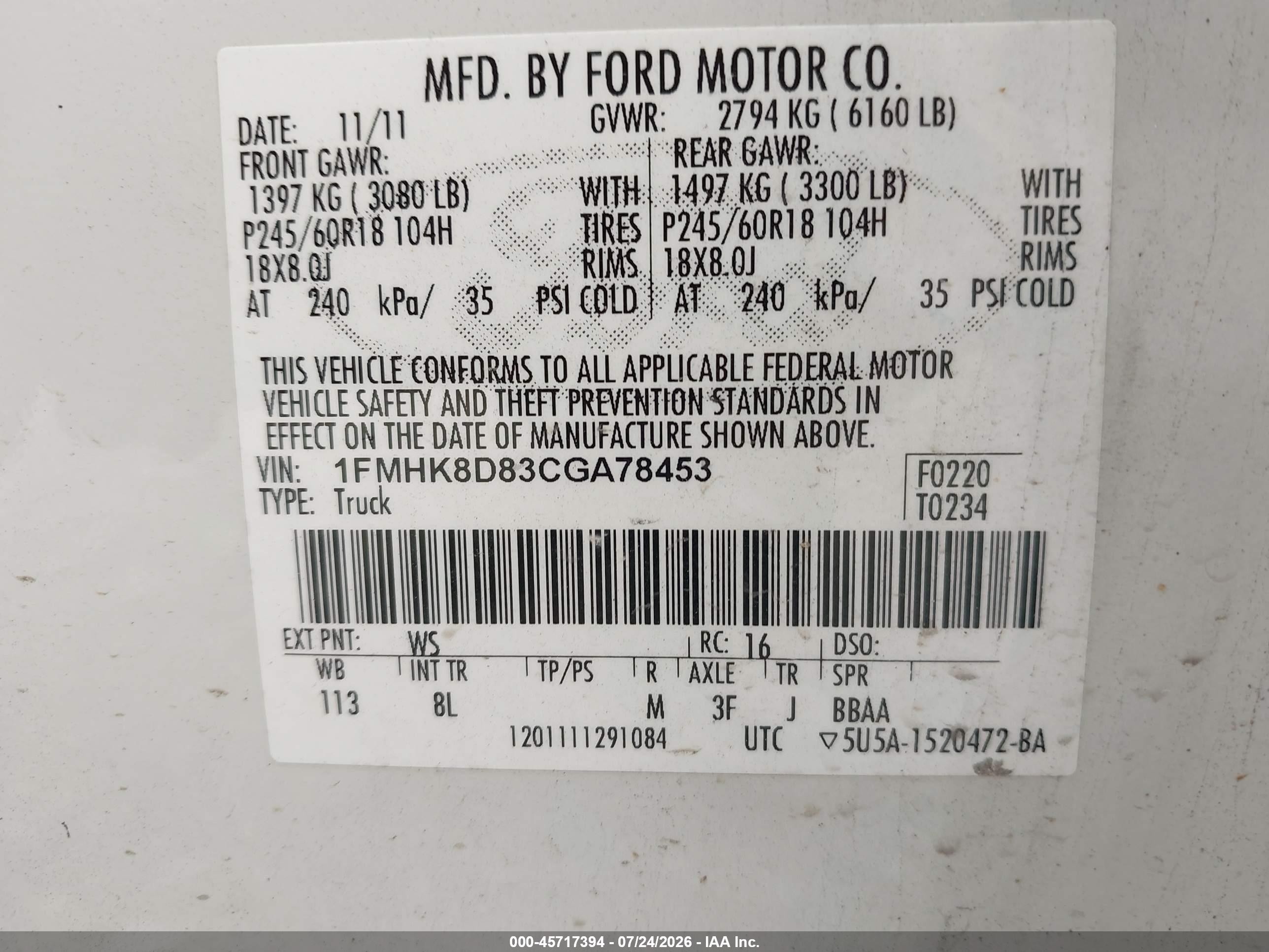 2012 Ford Explorer Xlt White vin: 1FMHK8D83CGA78453