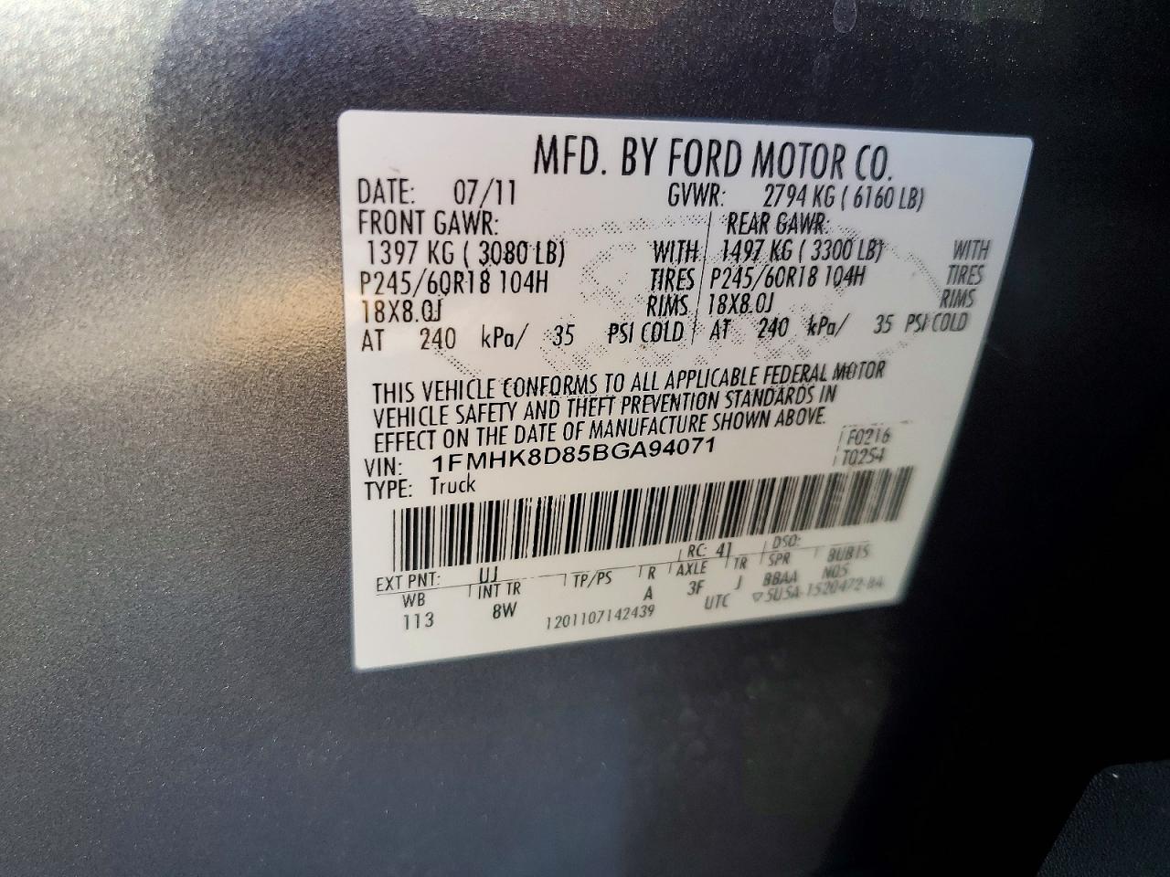 2011 Ford Explorer Xlt Серый vin: 1FMHK8D85BGA94071