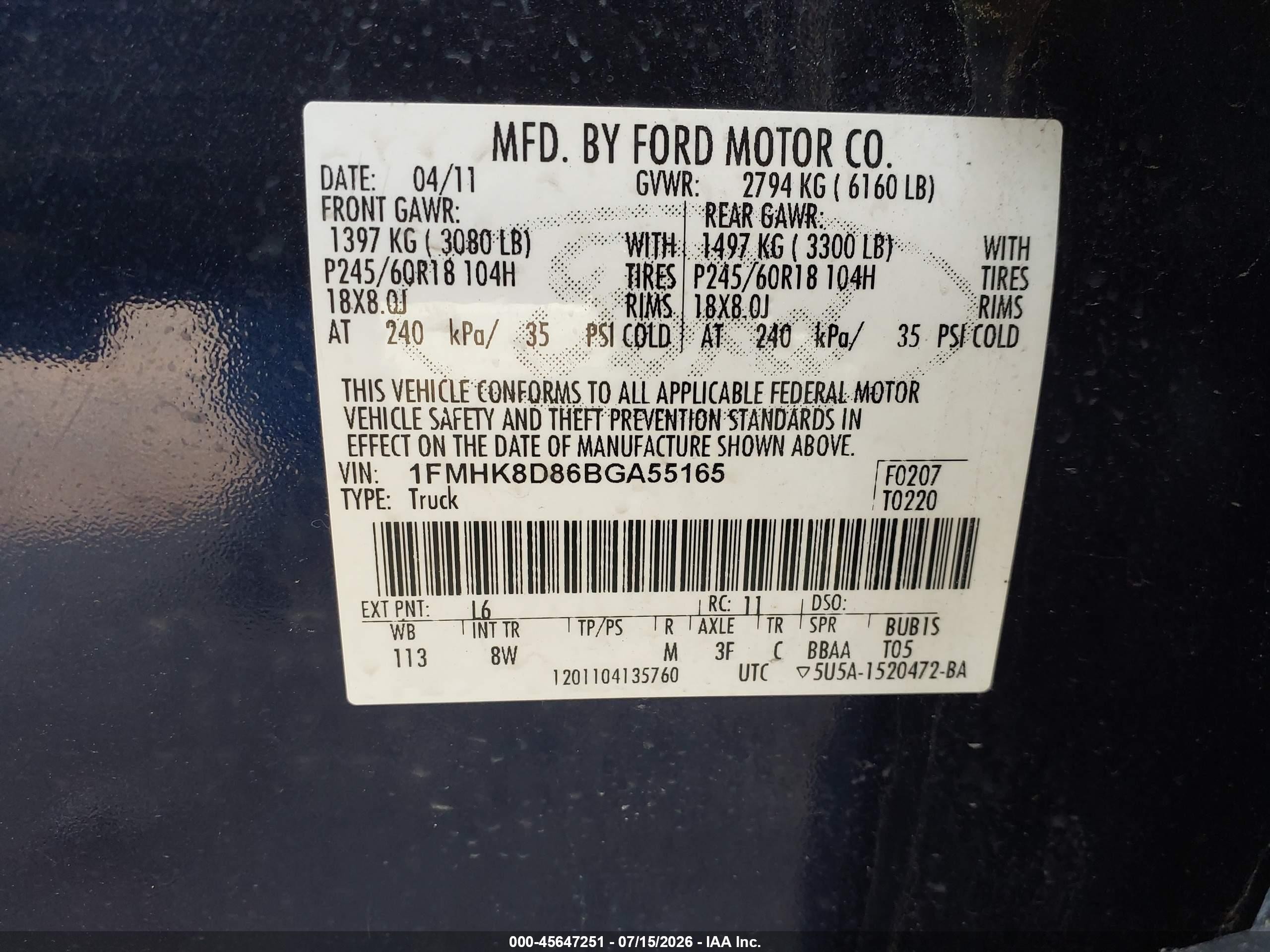 2011 Ford Explorer Xlt Blue vin: 1FMHK8D86BGA55165