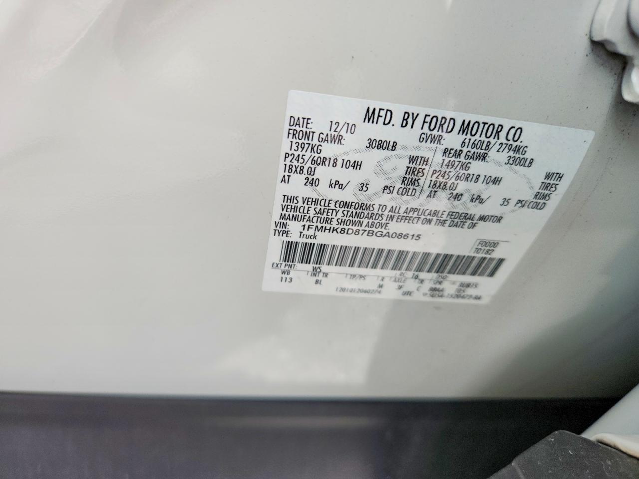 2011 Ford Explorer Xlt Белый vin: 1FMHK8D87BGA08615