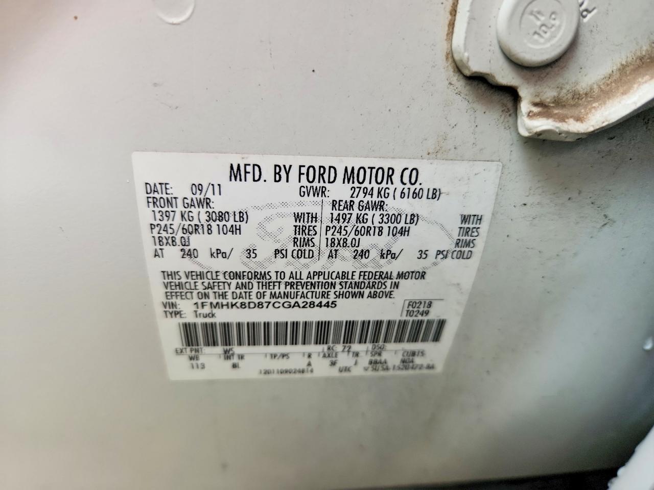 2012 Ford Explorer Xlt White vin: 1FMHK8D87CGA28445