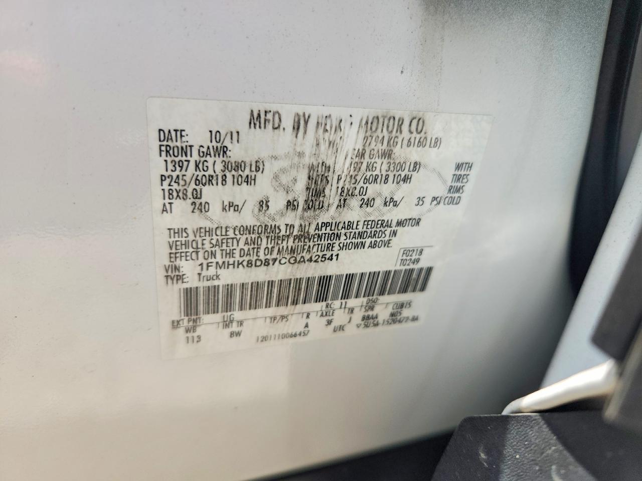2012 Ford Explorer Xlt White vin: 1FMHK8D87CGA42541