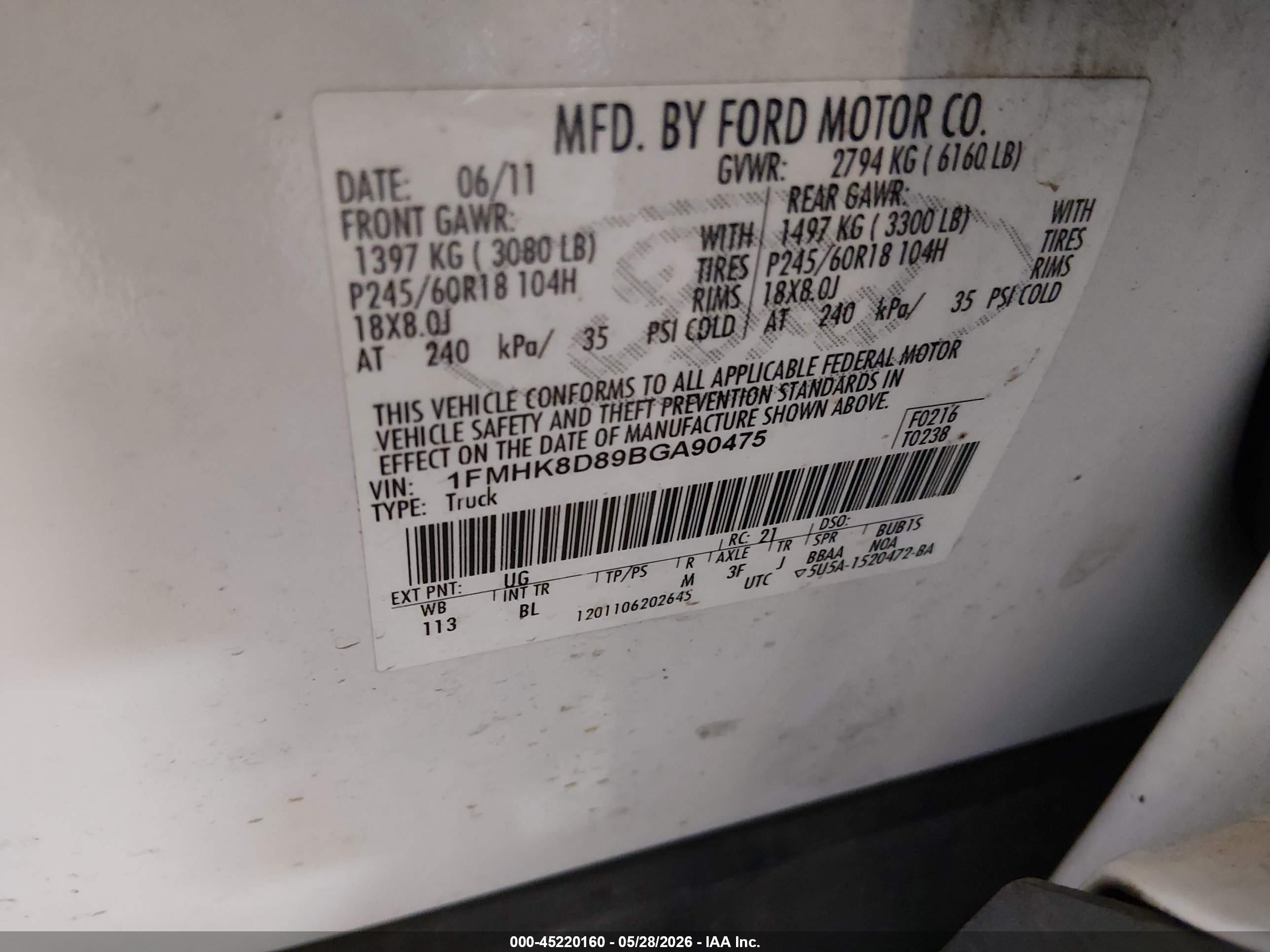 2011 Ford Explorer Xlt Белый vin: 1FMHK8D89BGA90475