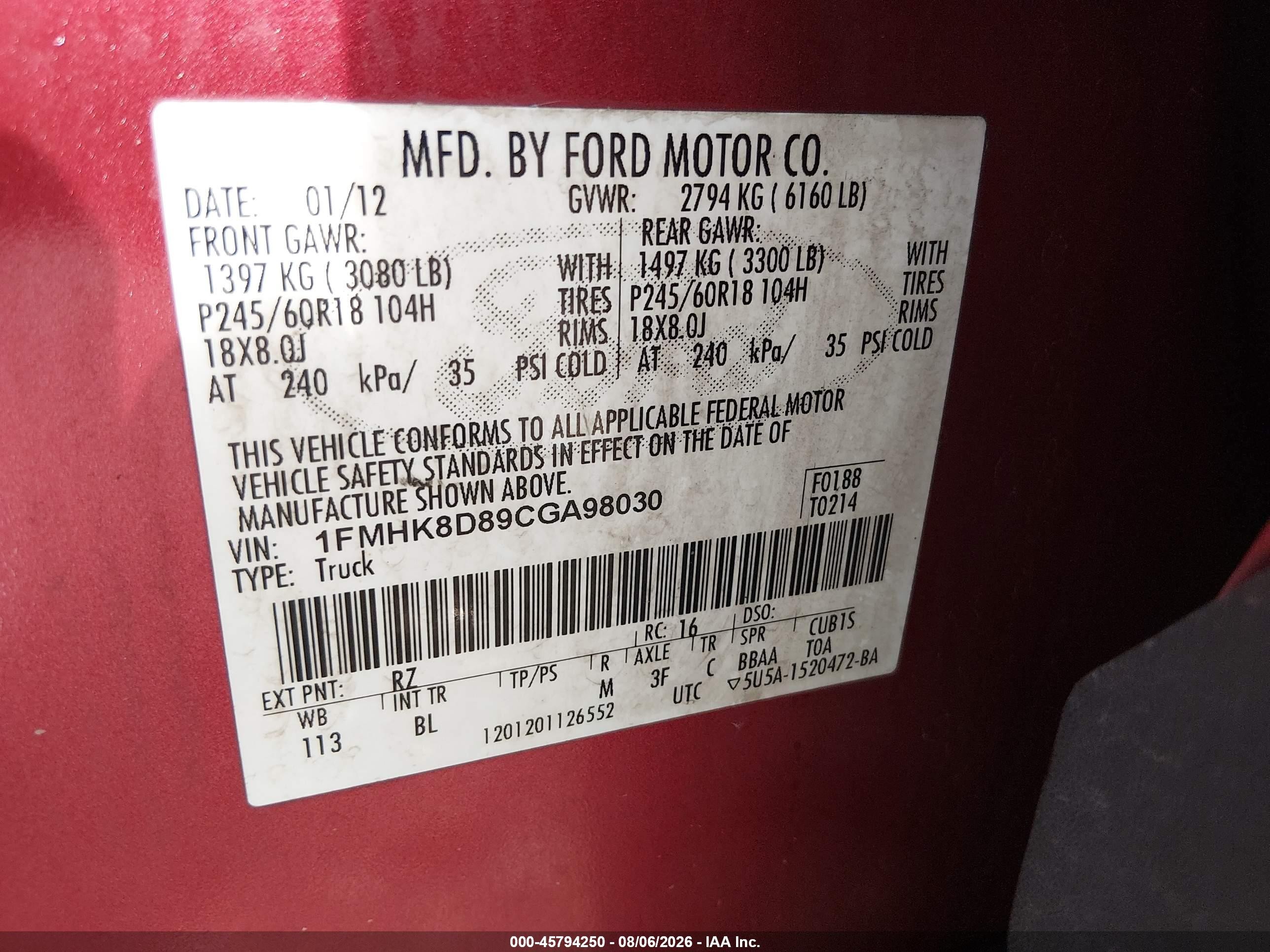 2012 Ford Explorer Xlt Red vin: 1FMHK8D89CGA98030