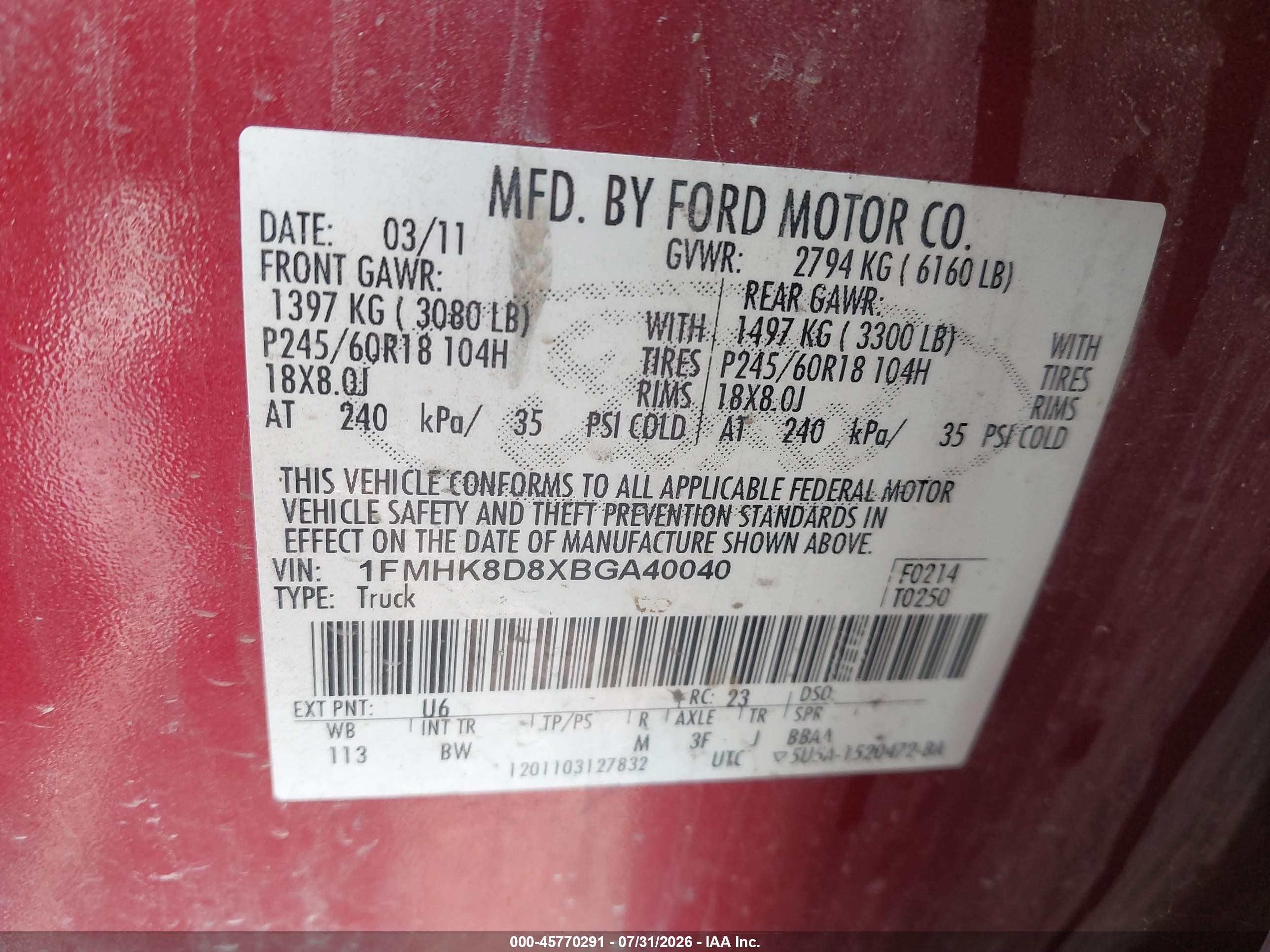 2011 Ford Explorer Xlt Red vin: 1FMHK8D8XBGA40040