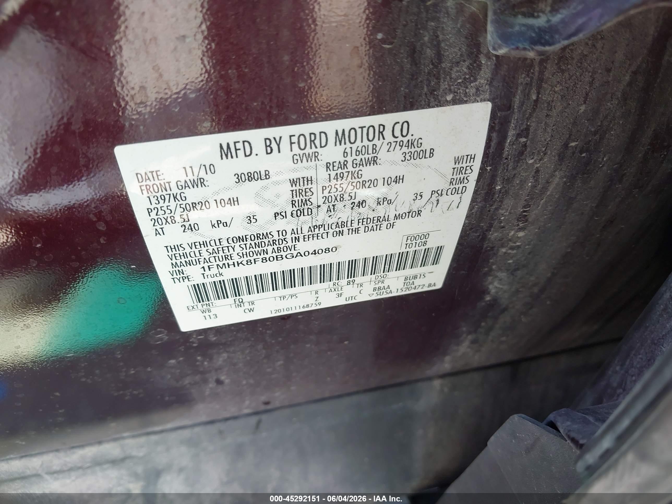 2011 Ford Explorer Limited Maroon vin: 1FMHK8F80BGA04080