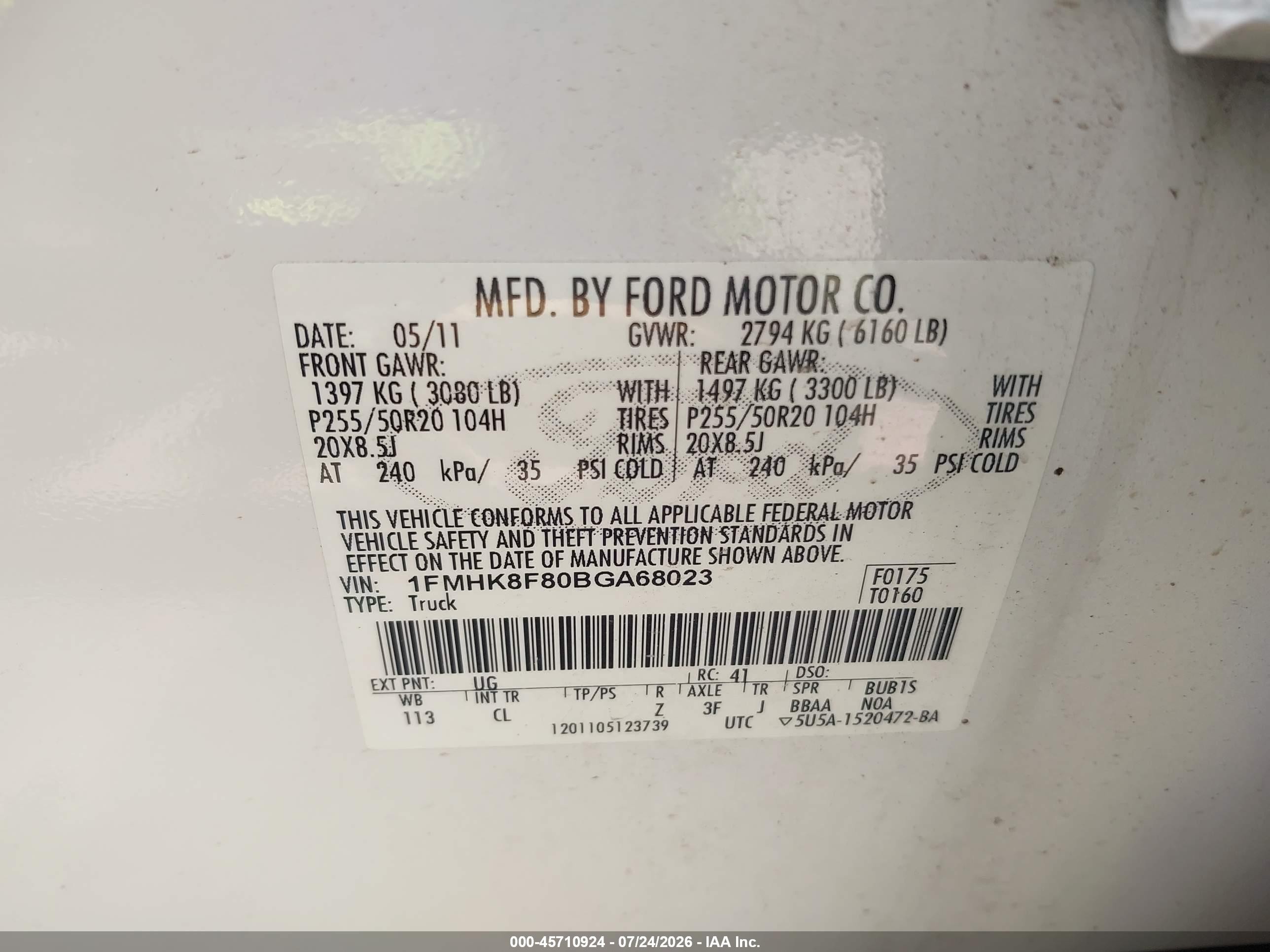 2011 Ford Explorer Limited White vin: 1FMHK8F80BGA68023
