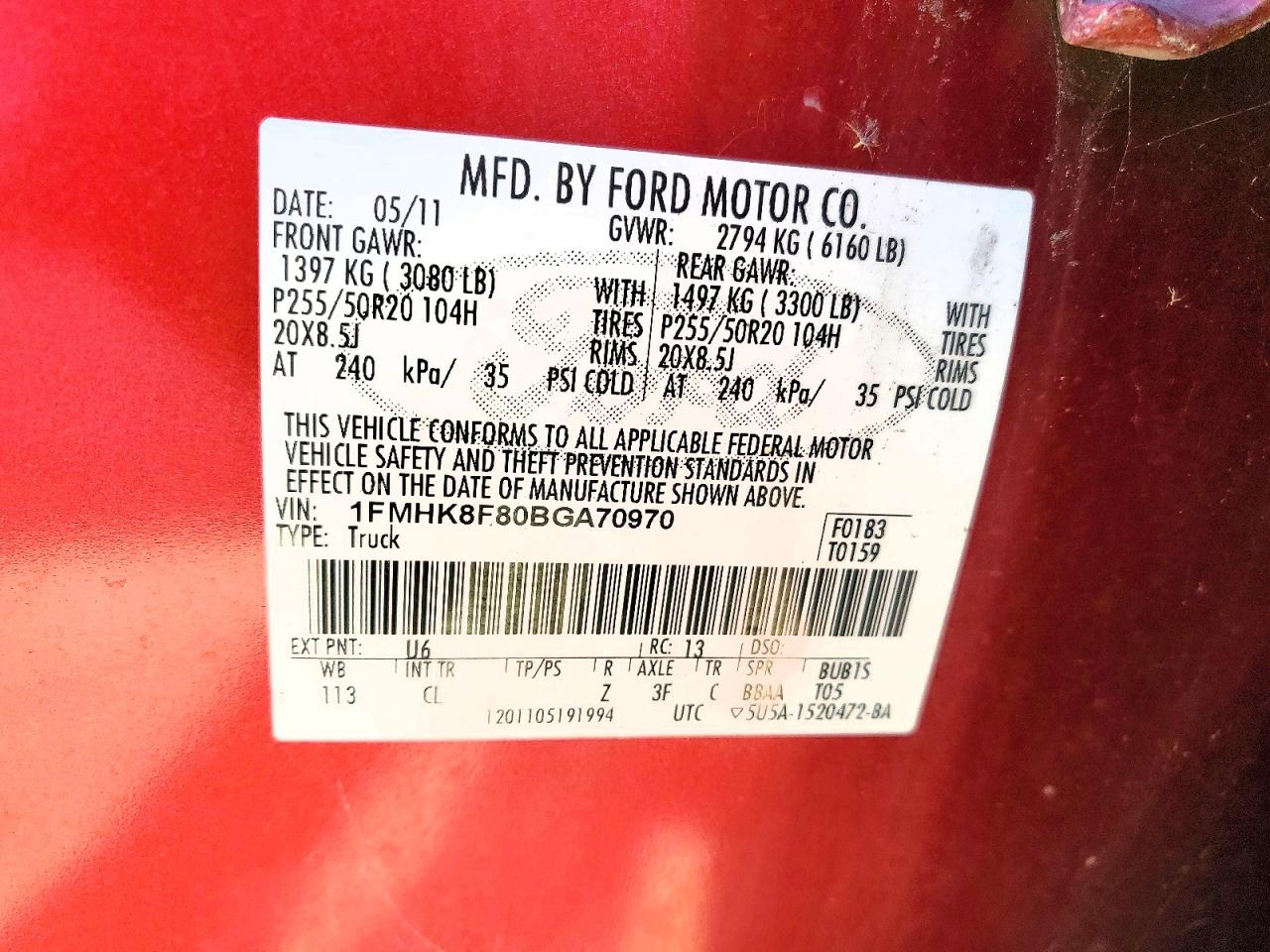 2011 Ford Explorer Limited Red vin: 1FMHK8F80BGA70970