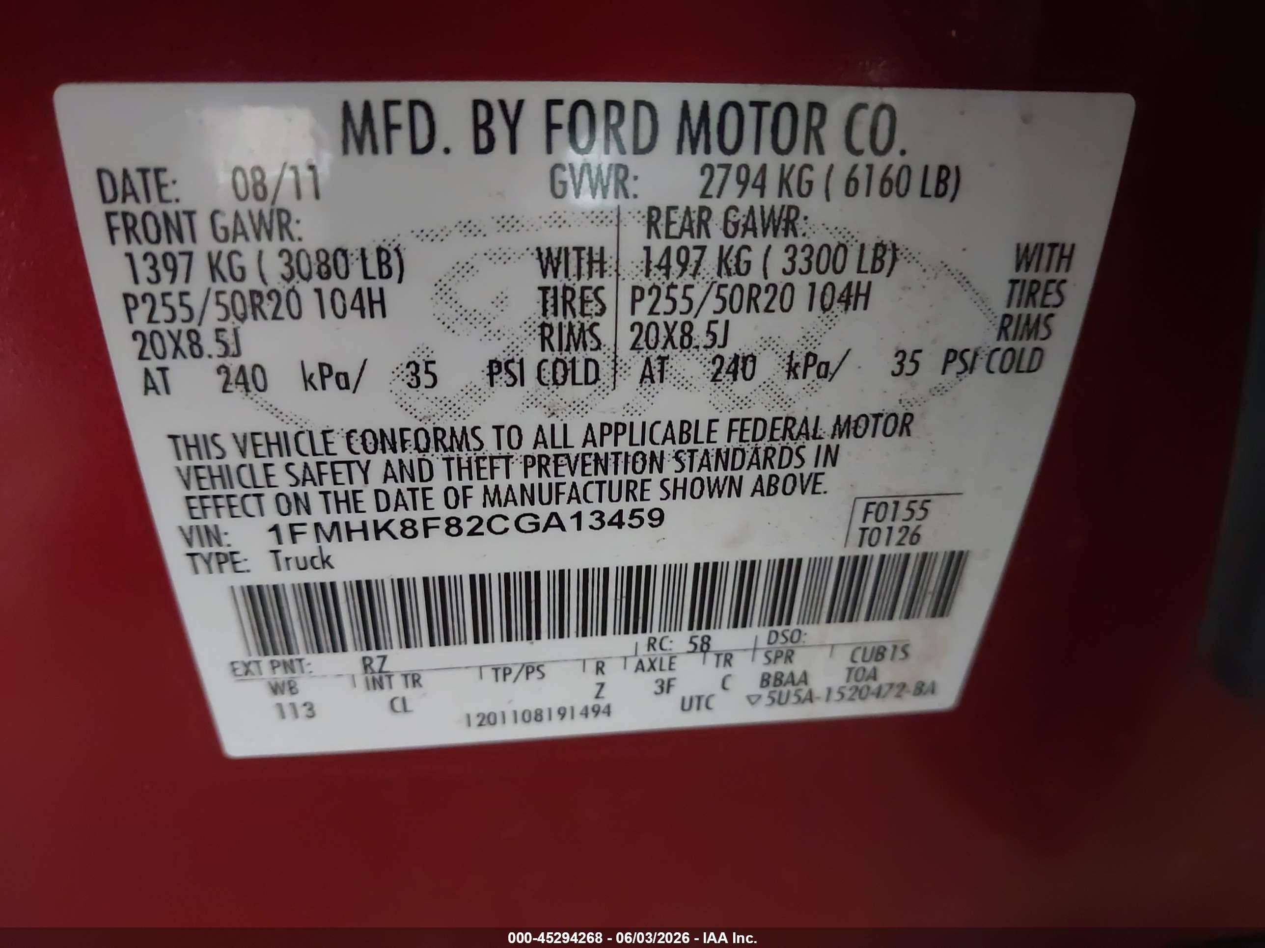 2012 Ford Explorer Limited Red vin: 1FMHK8F82CGA13459