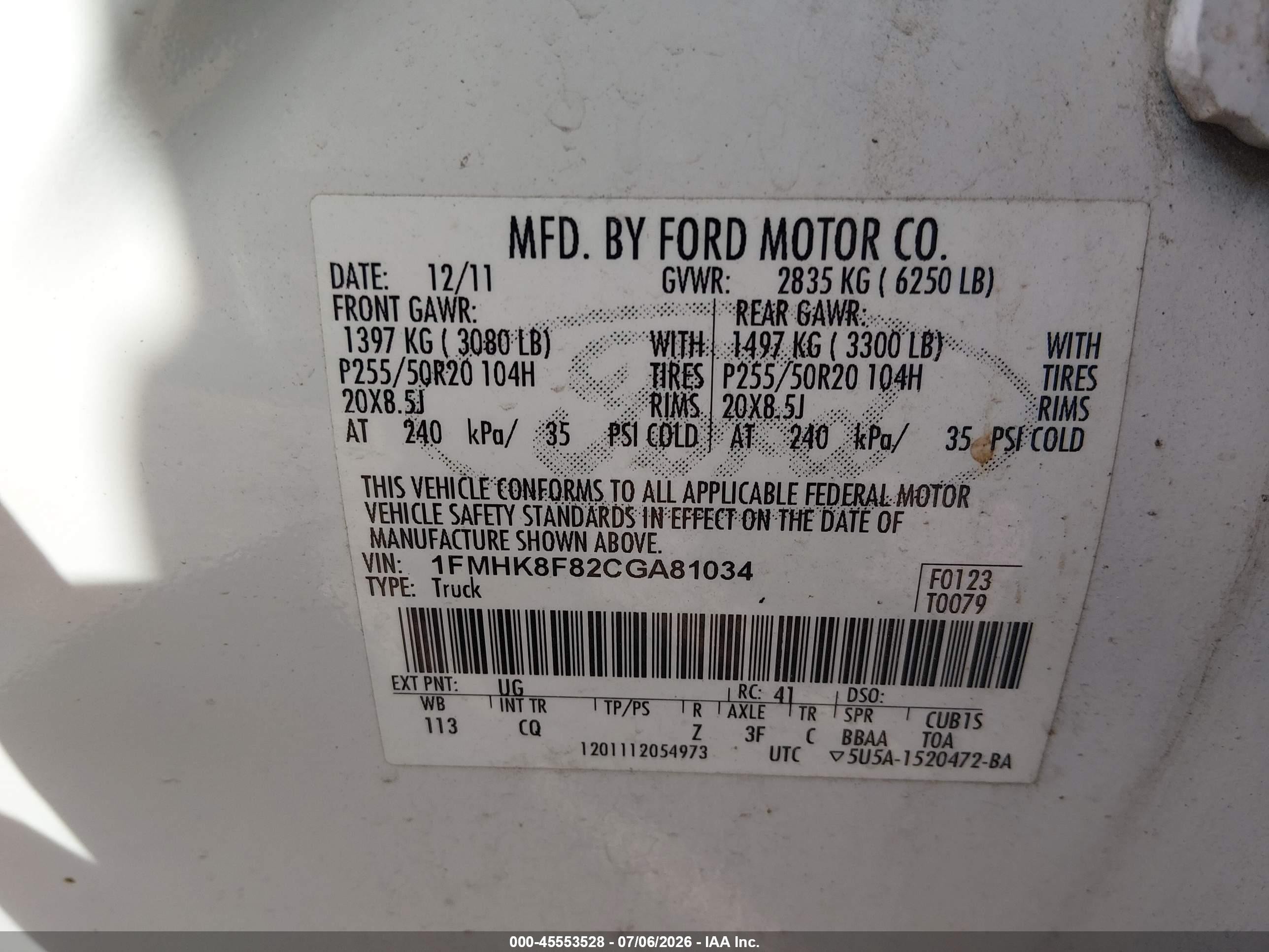 2012 Ford Explorer Limited White vin: 1FMHK8F82CGA81034