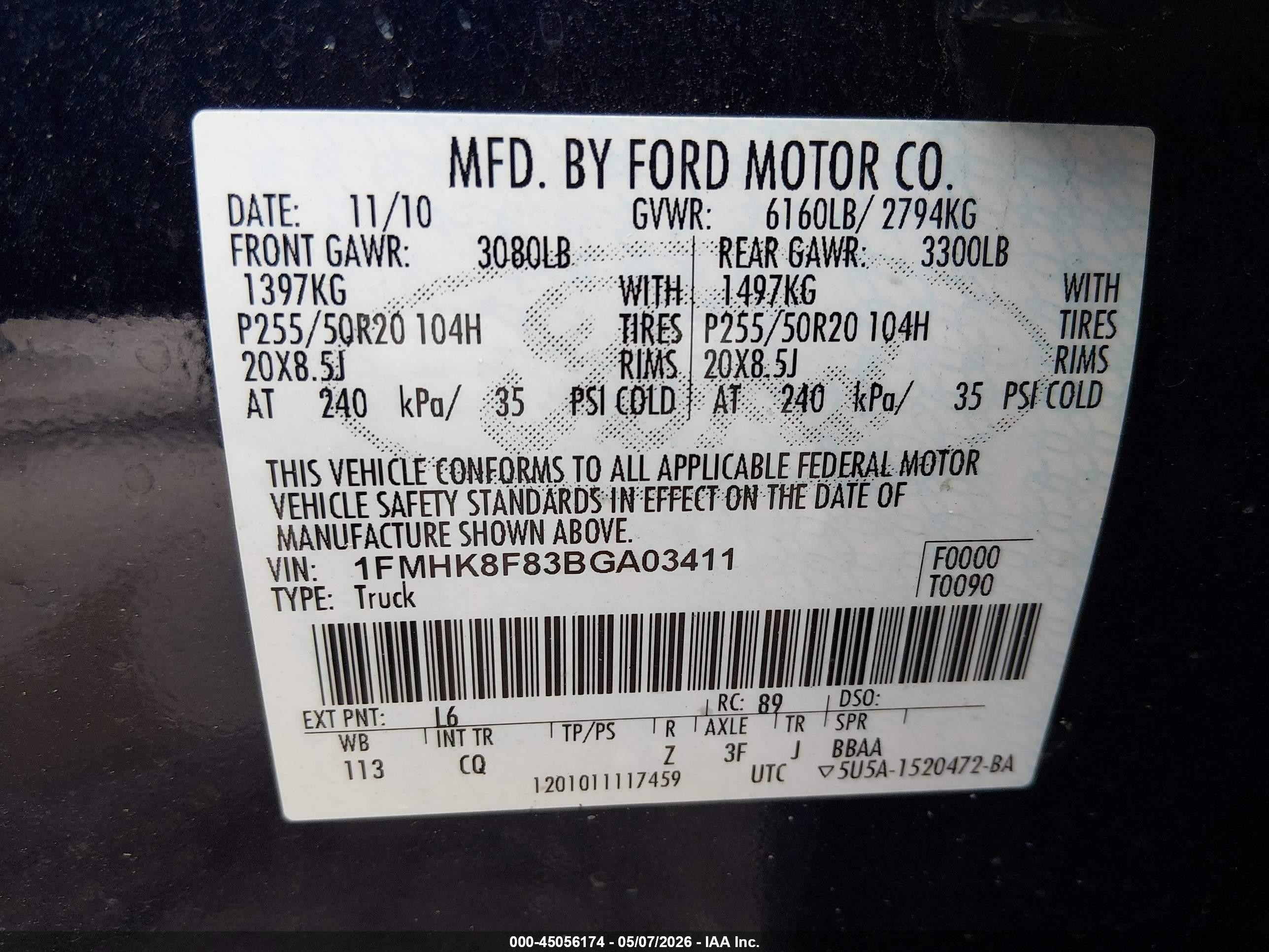 2011 Ford Explorer Limited Blue vin: 1FMHK8F83BGA03411