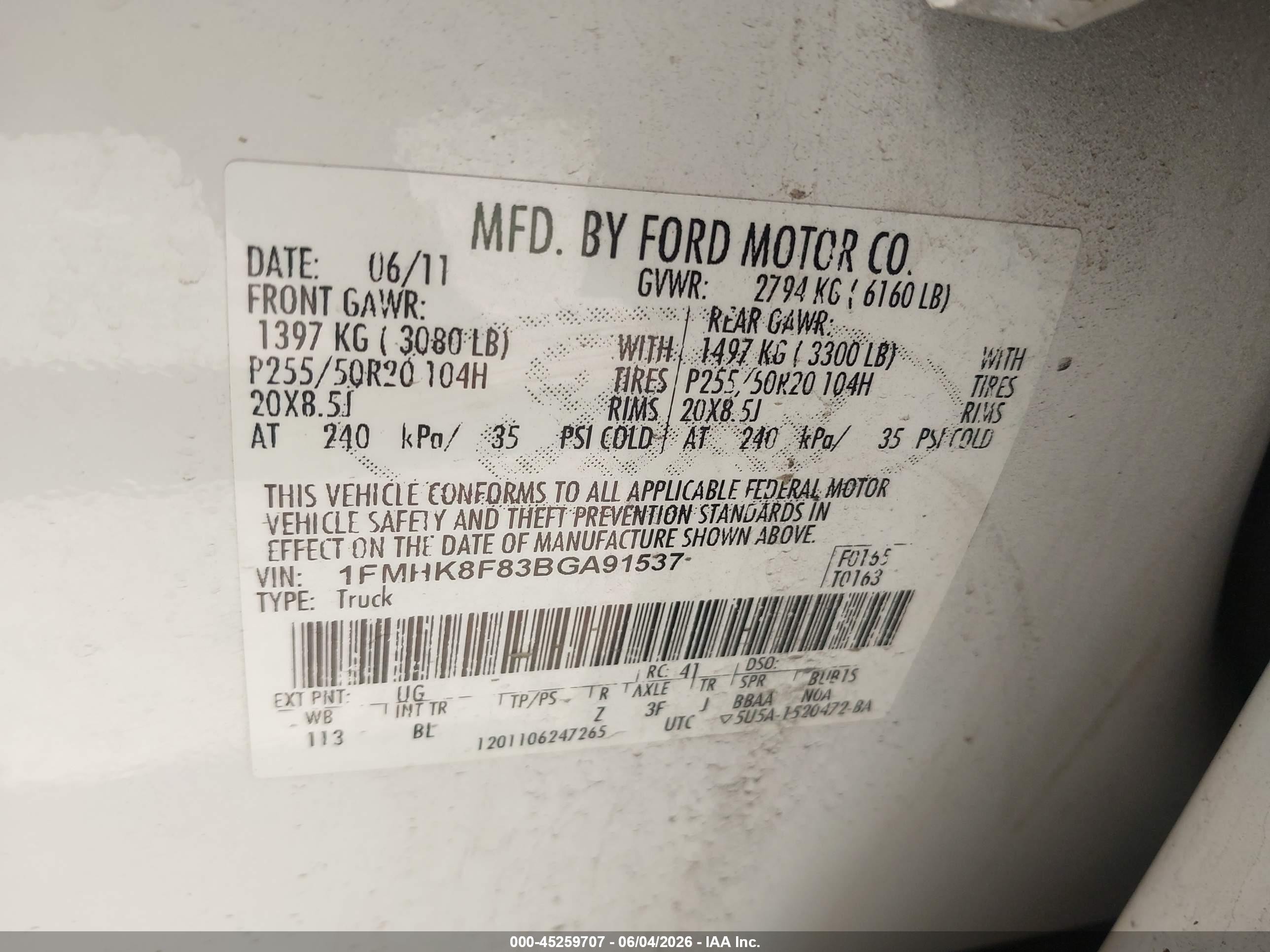 2011 Ford Explorer Limited White vin: 1FMHK8F83BGA91537