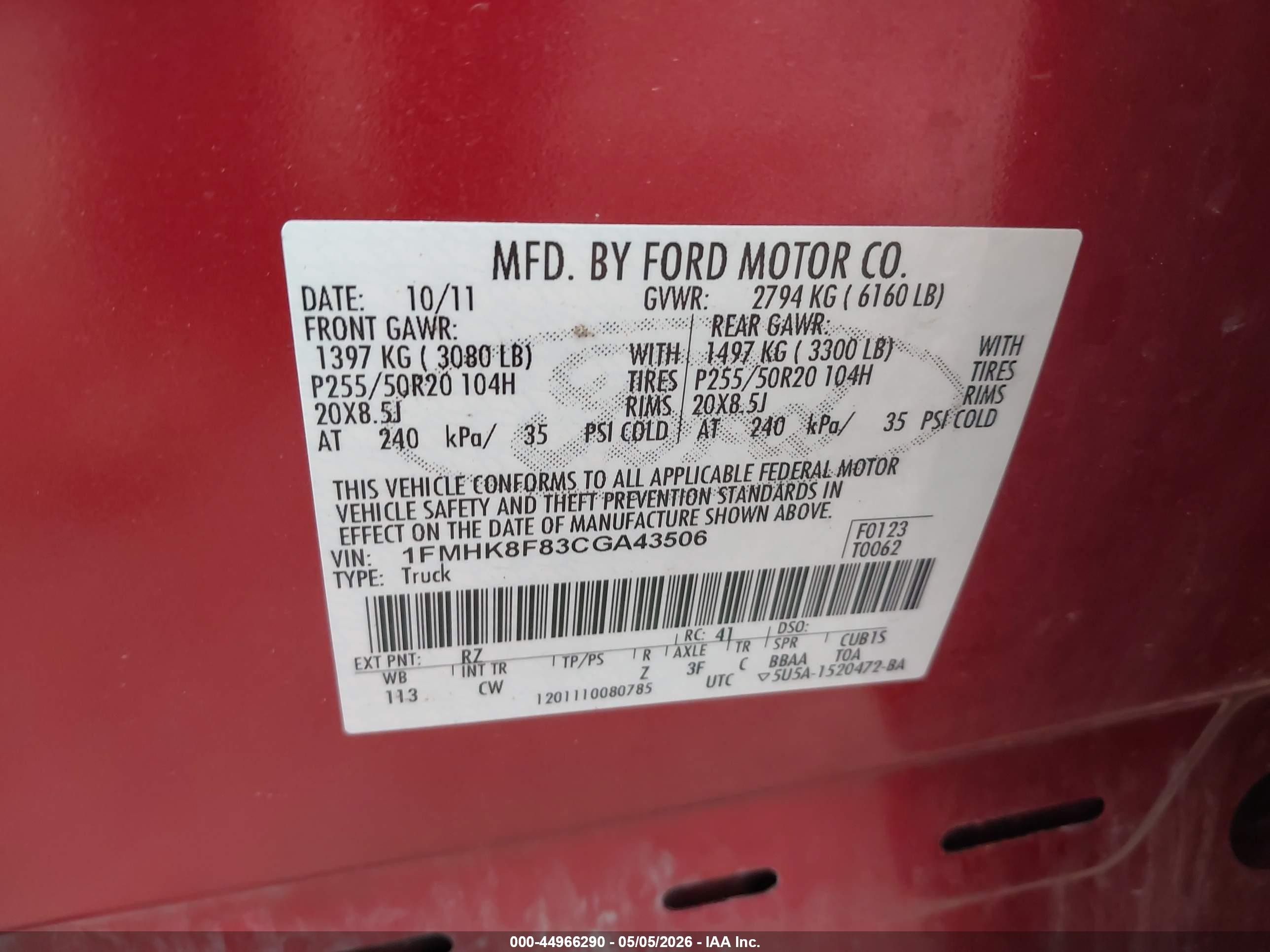 2012 Ford Explorer Limited Red vin: 1FMHK8F83CGA43506