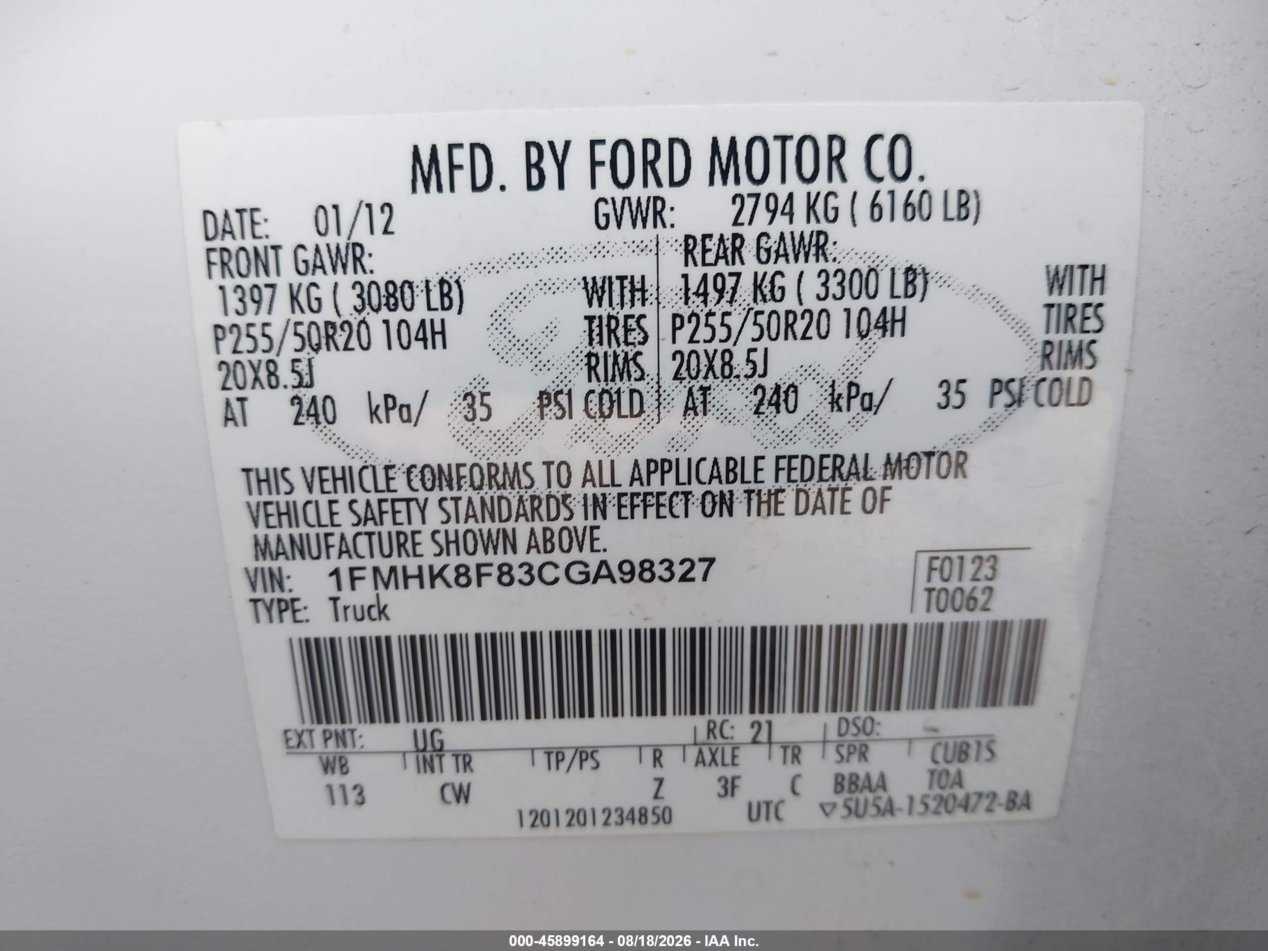 2012 Ford Explorer Limited White vin: 1FMHK8F83CGA98327