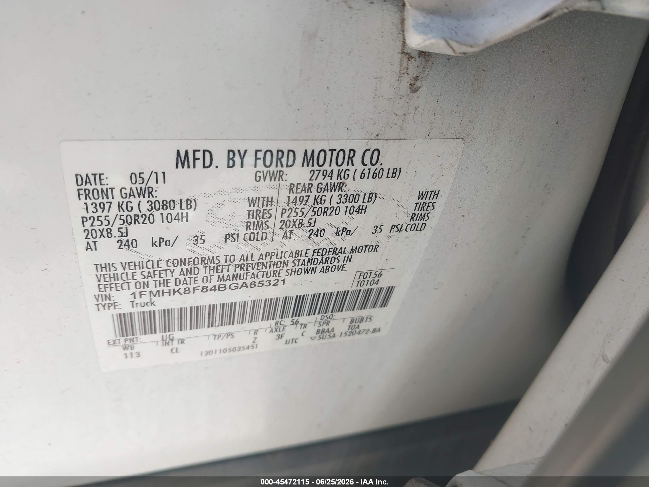 2011 Ford Explorer Limited White vin: 1FMHK8F84BGA65321
