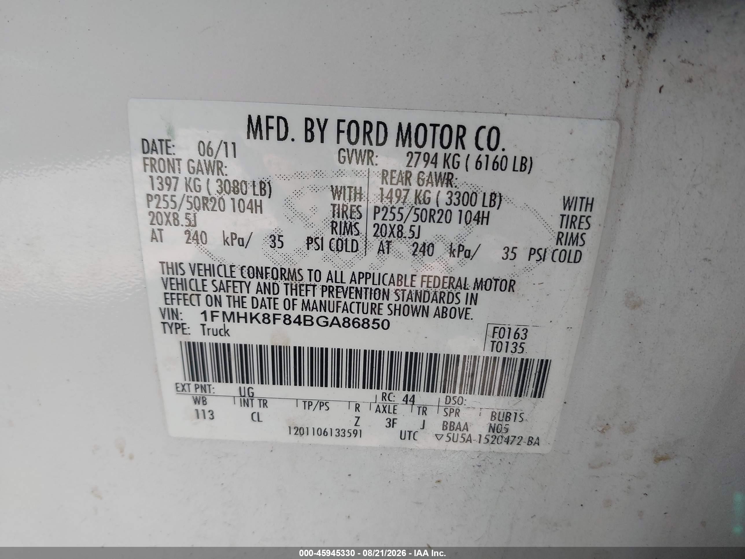 2011 Ford Explorer Limited White vin: 1FMHK8F84BGA86850