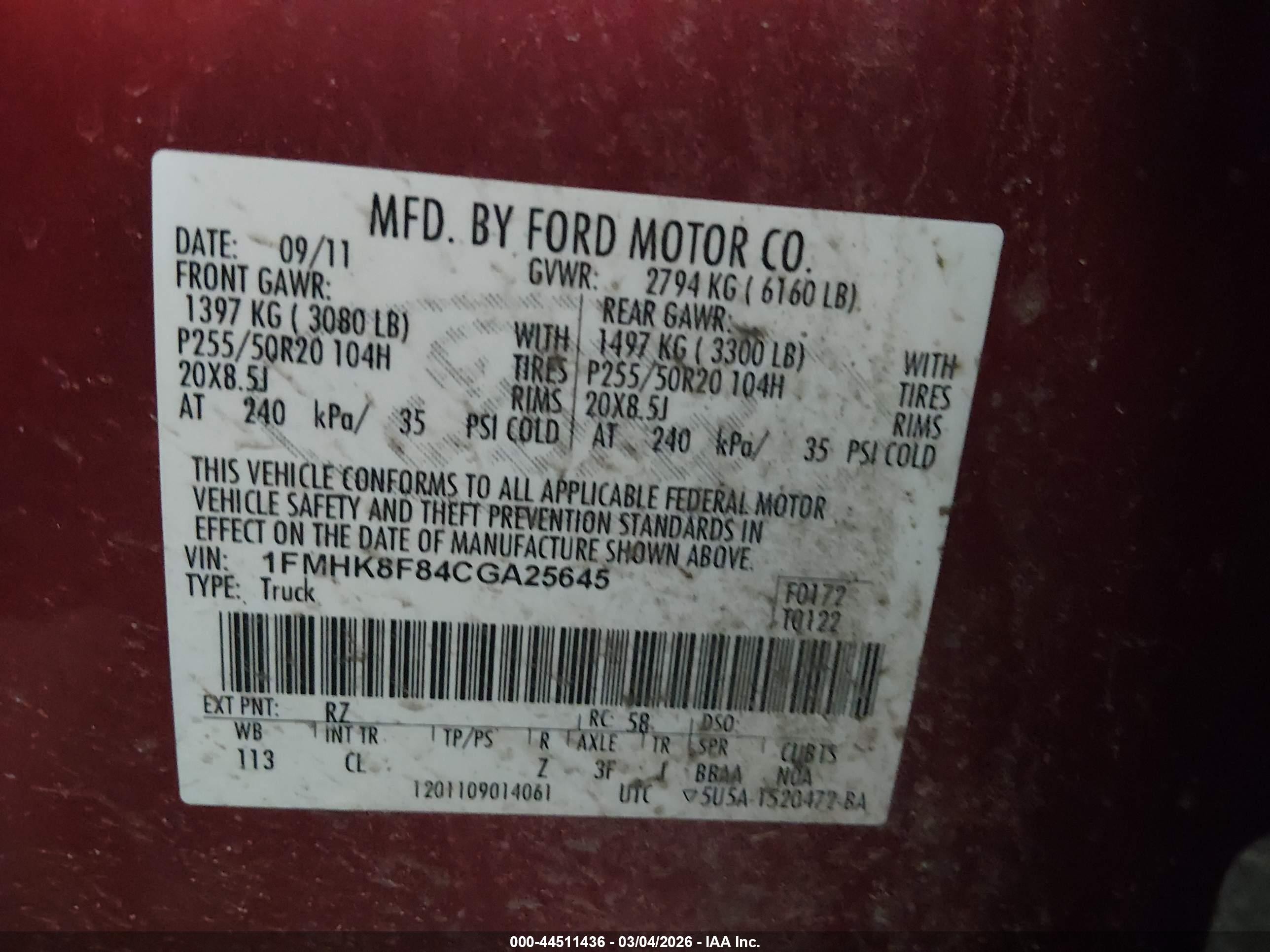 2012 Ford Explorer Limited Red vin: 1FMHK8F84CGA25645