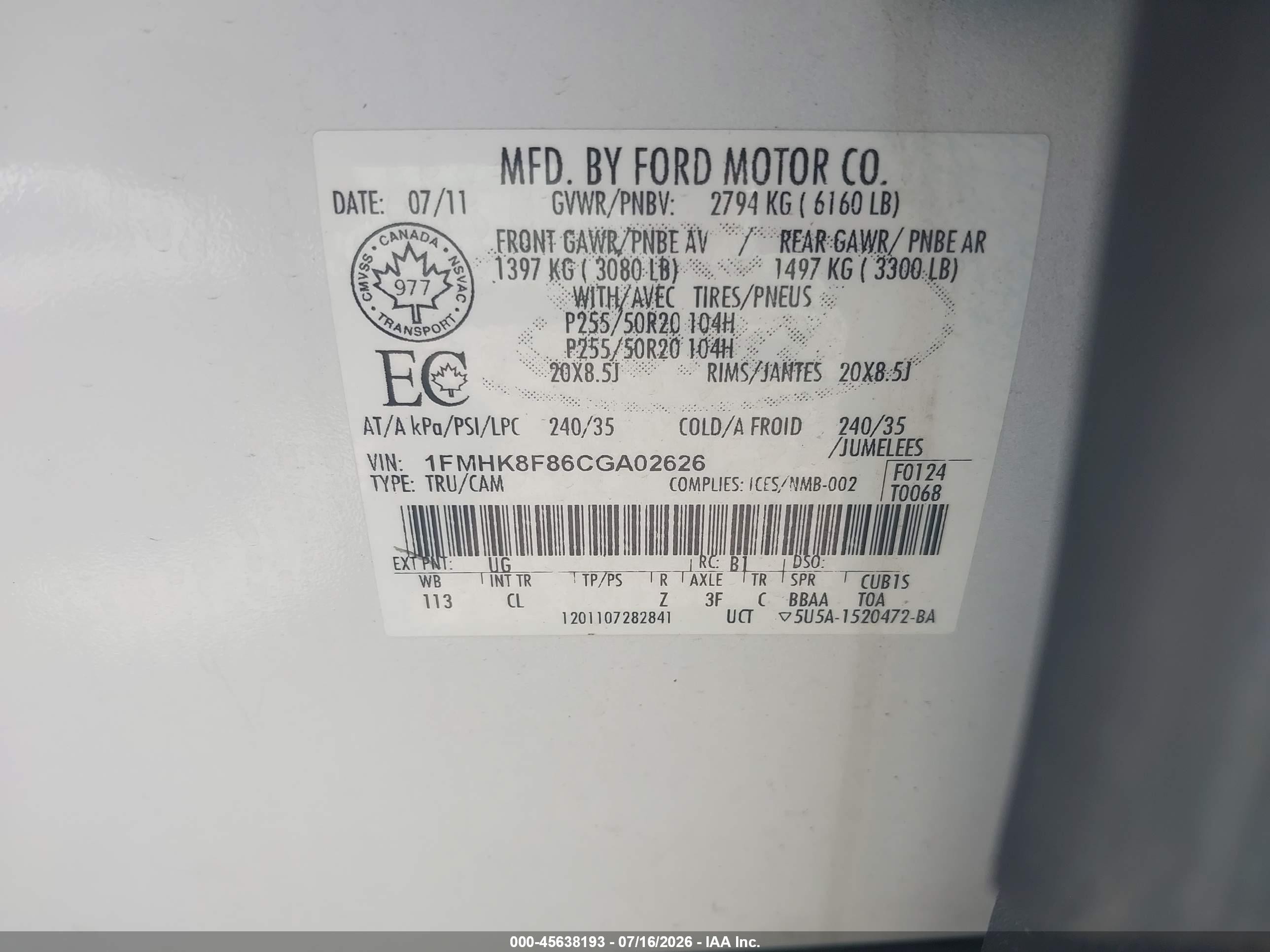 2012 Ford Explorer Limited White vin: 1FMHK8F86CGA02626