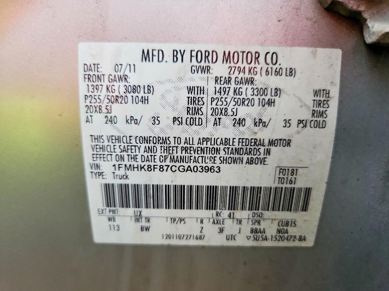 2012 Ford Explorer Limited Silver vin: 1FMHK8F87CGA03963