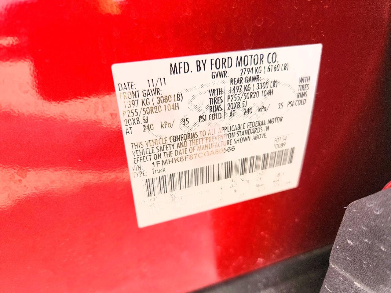 2012 Ford Explorer Limited Red vin: 1FMHK8F87CGA60566