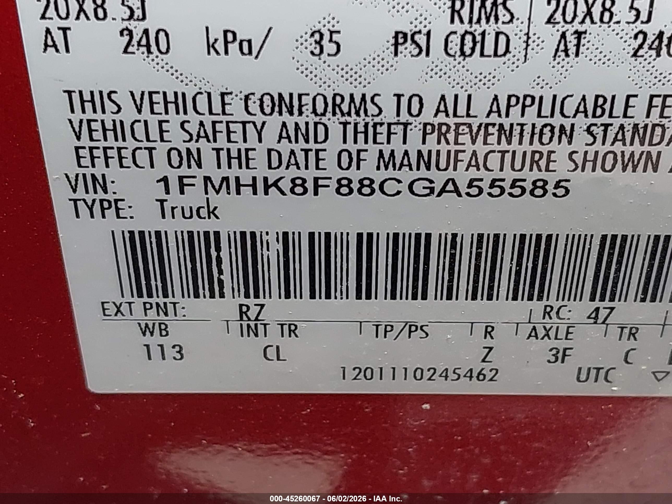 2012 Ford Explorer Limited Red vin: 1FMHK8F88CGA55585