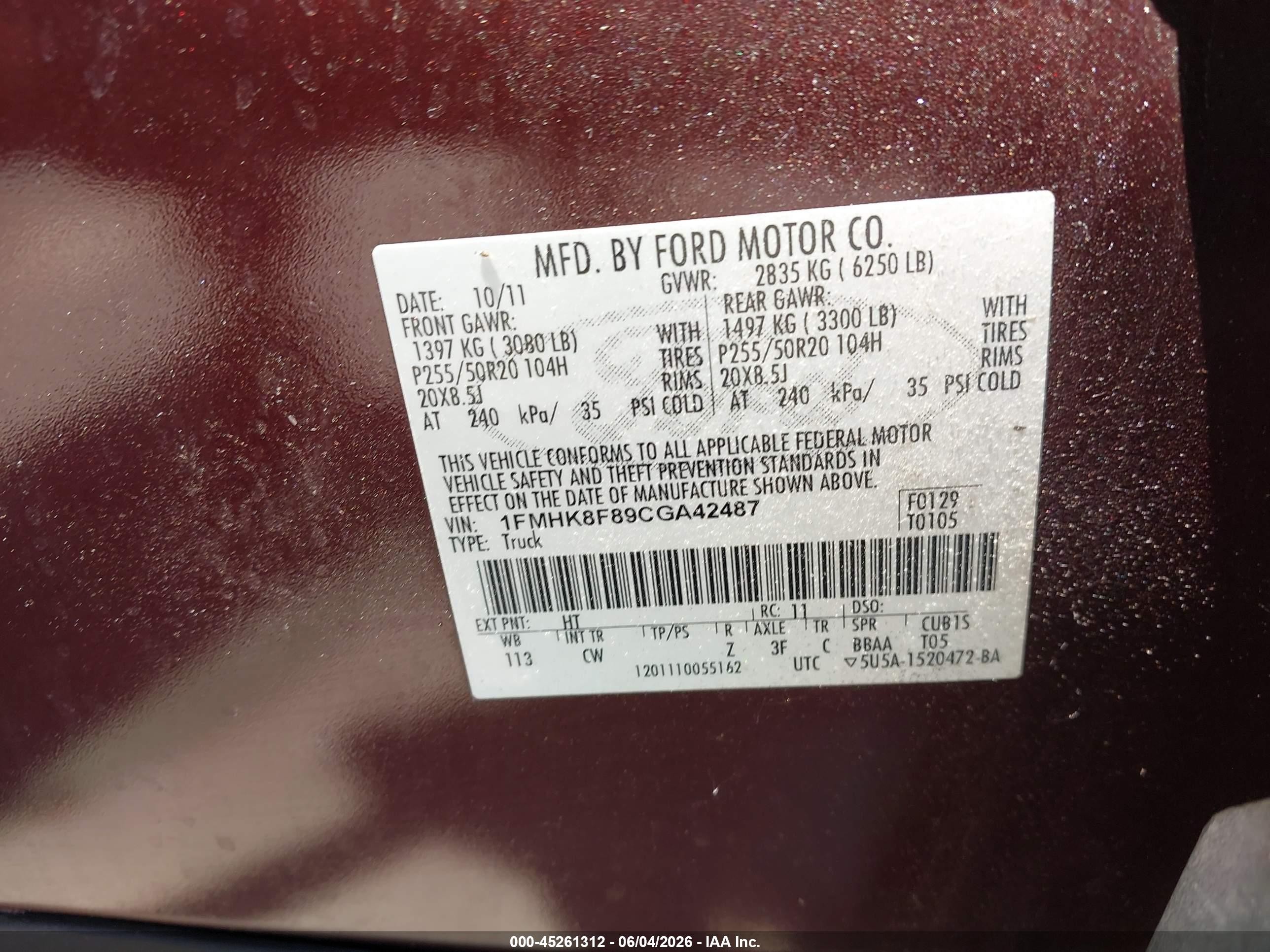2012 Ford Explorer Limited Burgundy vin: 1FMHK8F89CGA42487