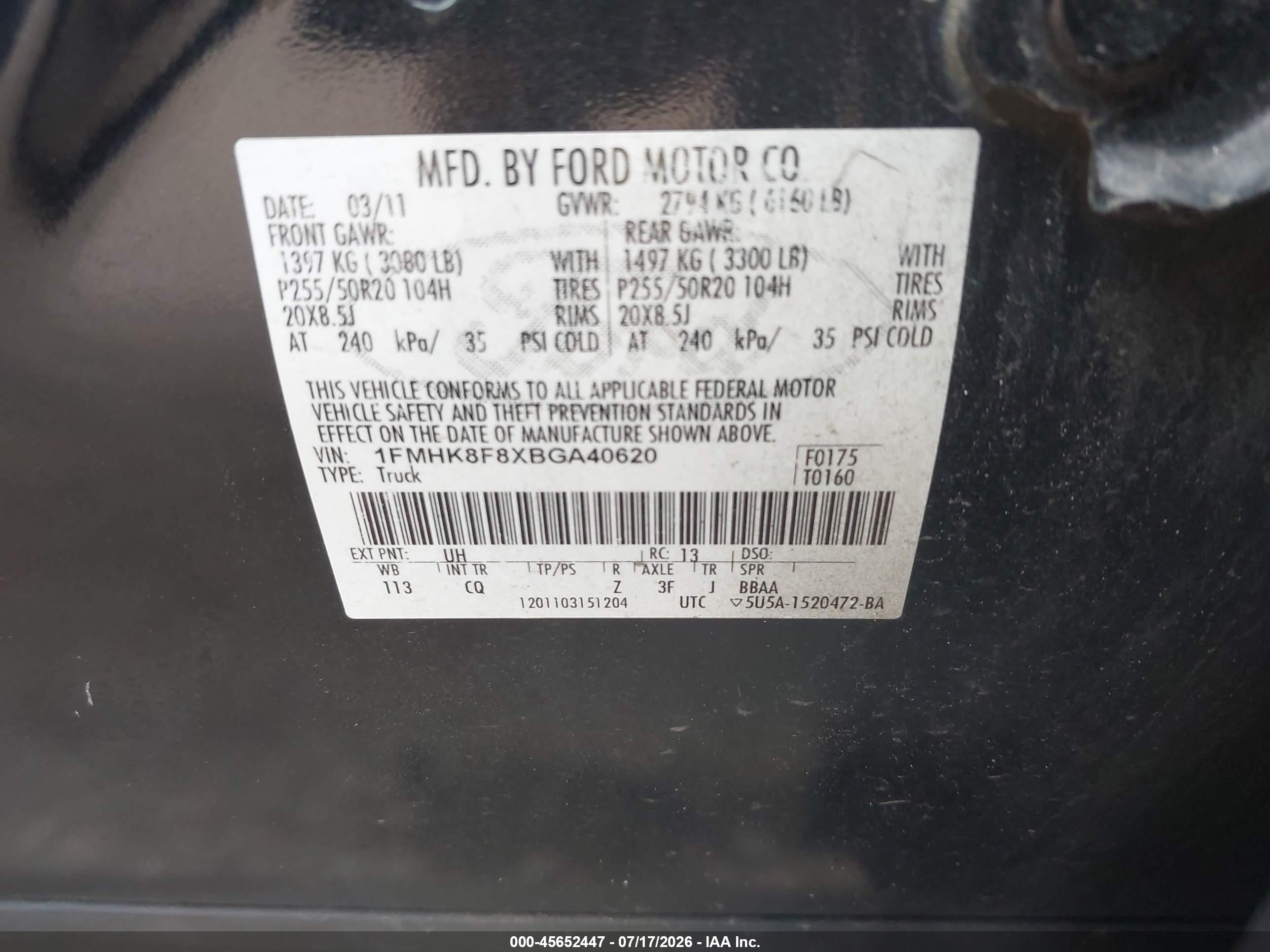2011 Ford Explorer Limited Black vin: 1FMHK8F8XBGA40620