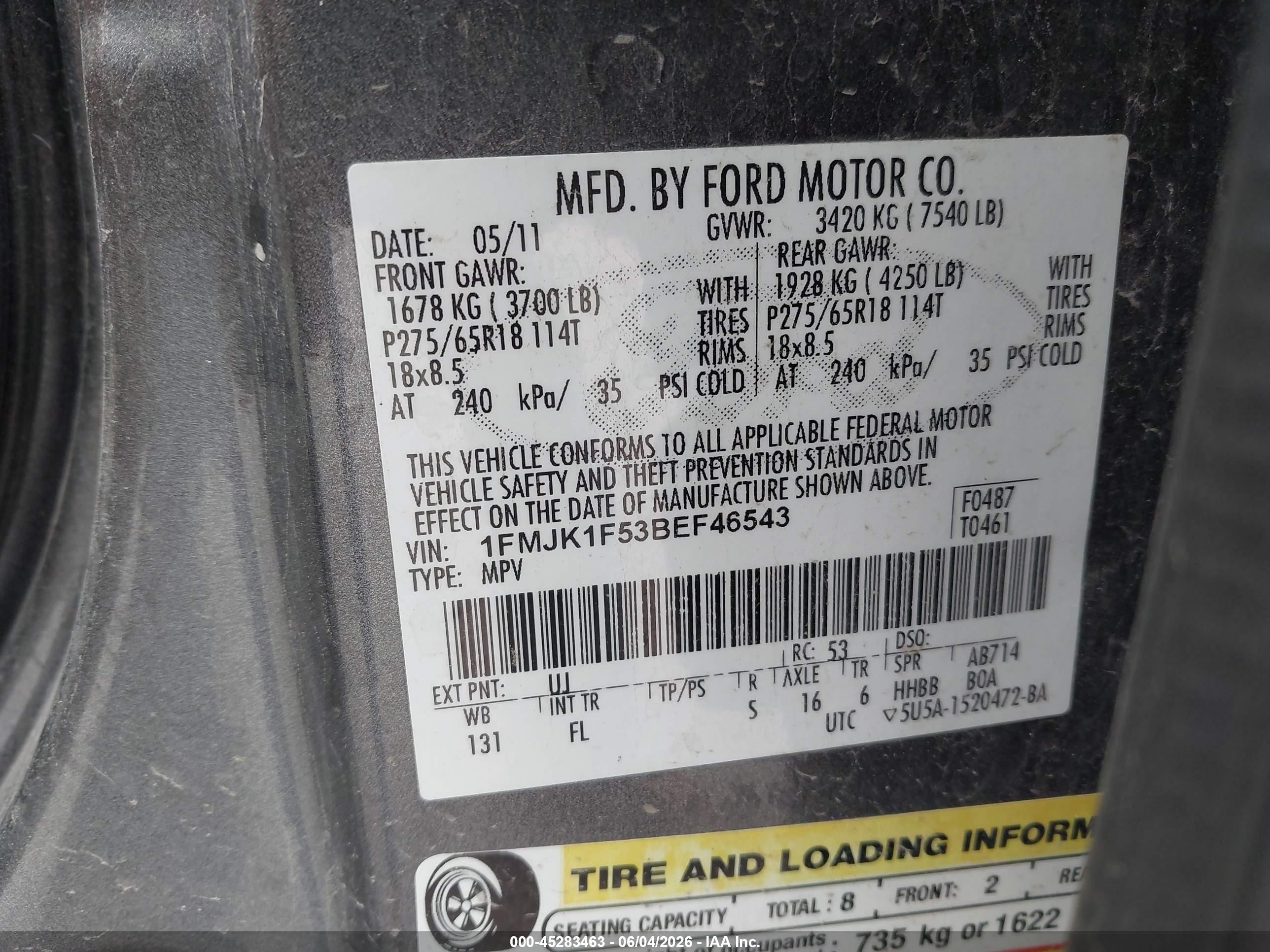2011 Ford Expedition El Xl Gray vin: 1FMJK1F53BEF46543