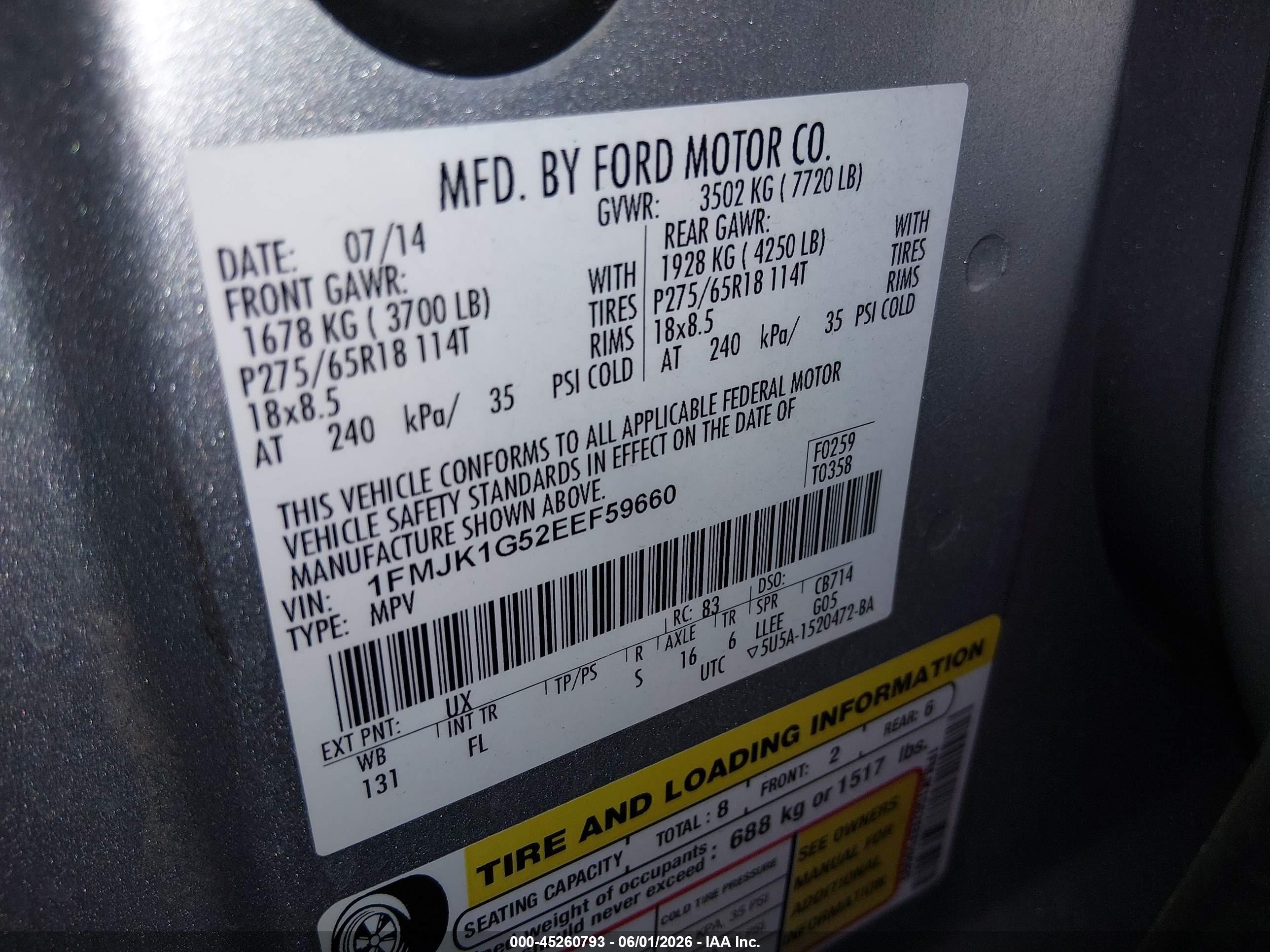 2014 Ford Expedition El Xl Gray vin: 1FMJK1G52EEF59660
