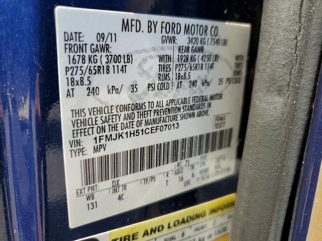 2012 Ford Expedition El Xlt Blue vin: 1FMJK1H51CEF07013