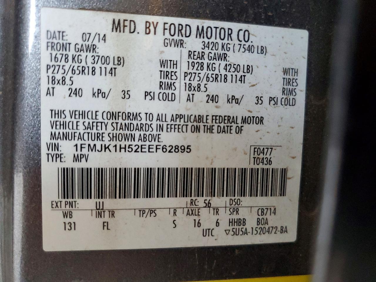 2014 Ford Expedition El Xlt Gray vin: 1FMJK1H52EEF62895