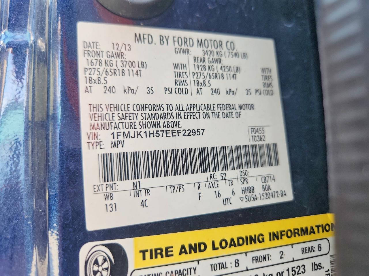 2014 Ford Expedition El Xlt Blue vin: 1FMJK1H57EEF22957