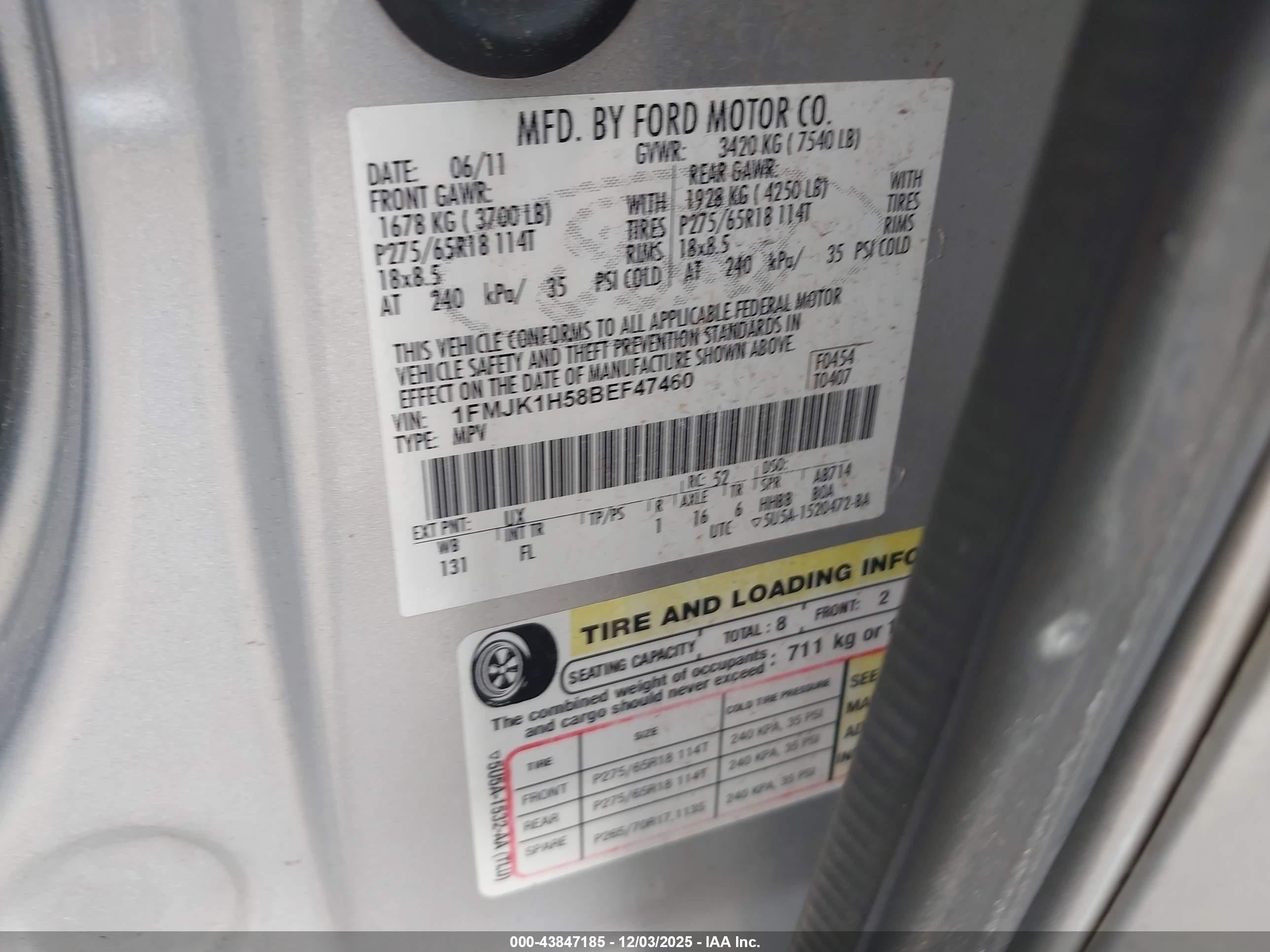 2011 Ford Expedition El Xlt Silver vin: 1FMJK1H58BEF47460