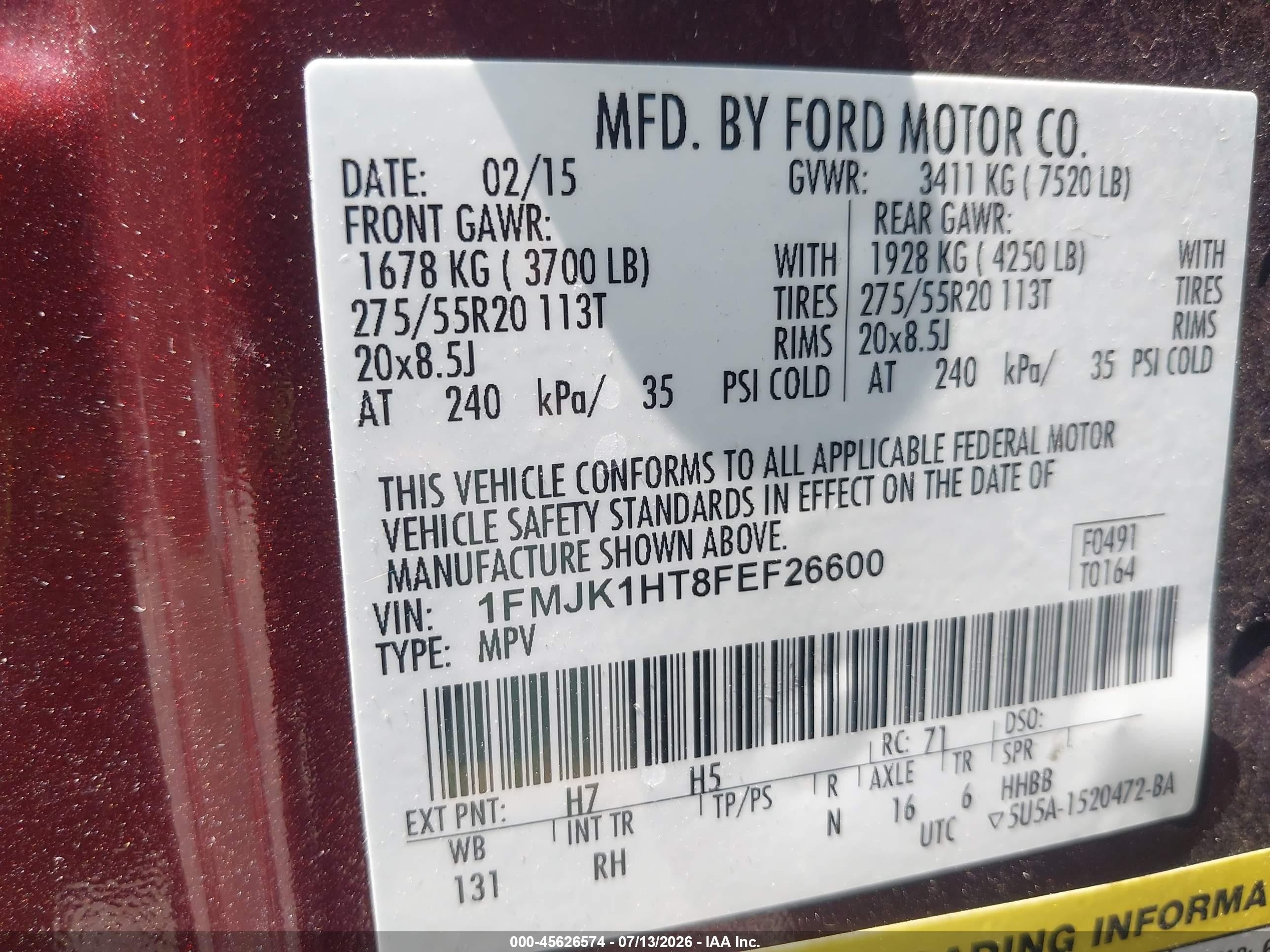 2015 Ford Expedition El King Ranch Maroon vin: 1FMJK1HT8FEF26600