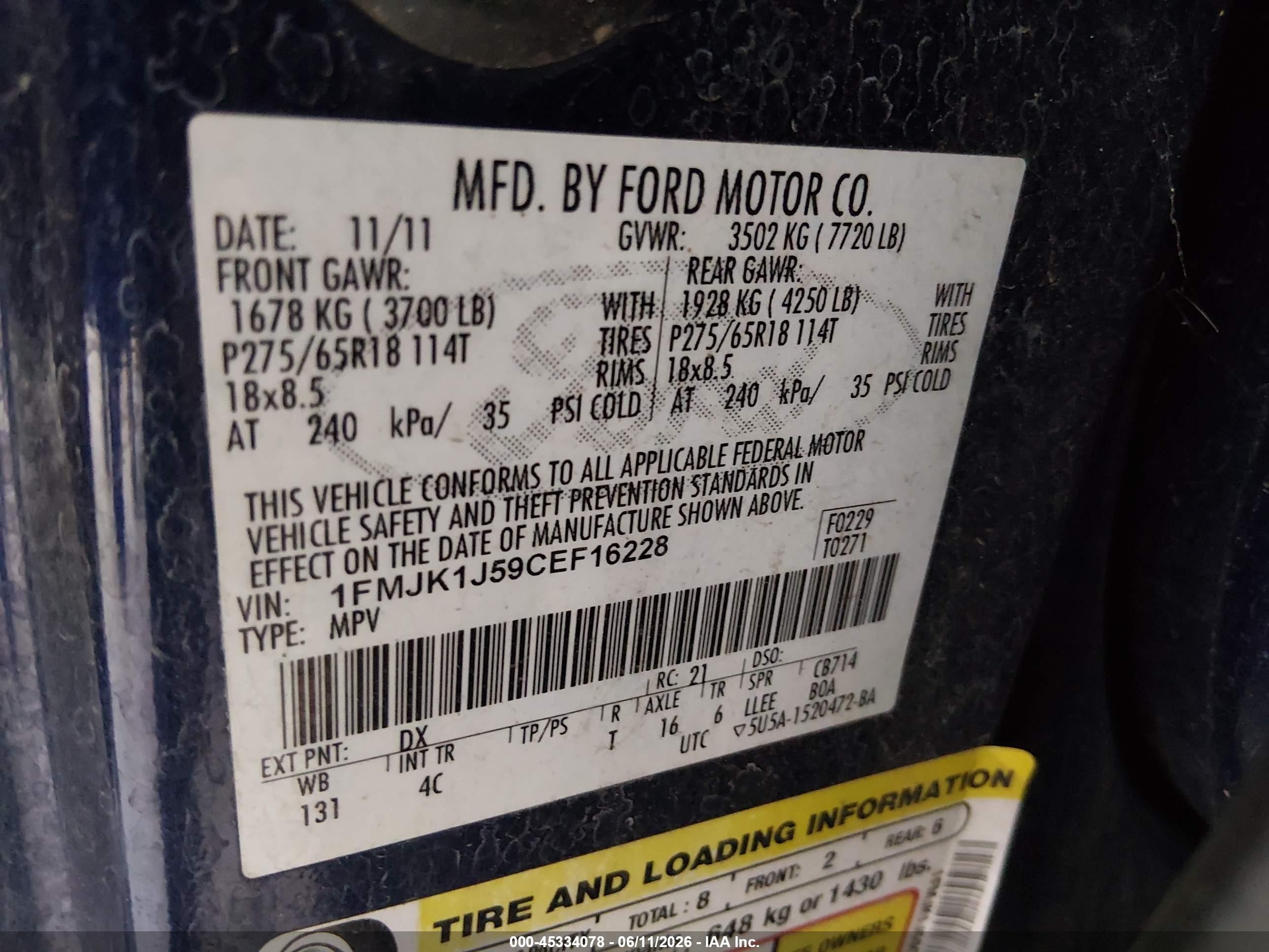 2012 Ford Expedition El Xlt Blue vin: 1FMJK1J59CEF16228