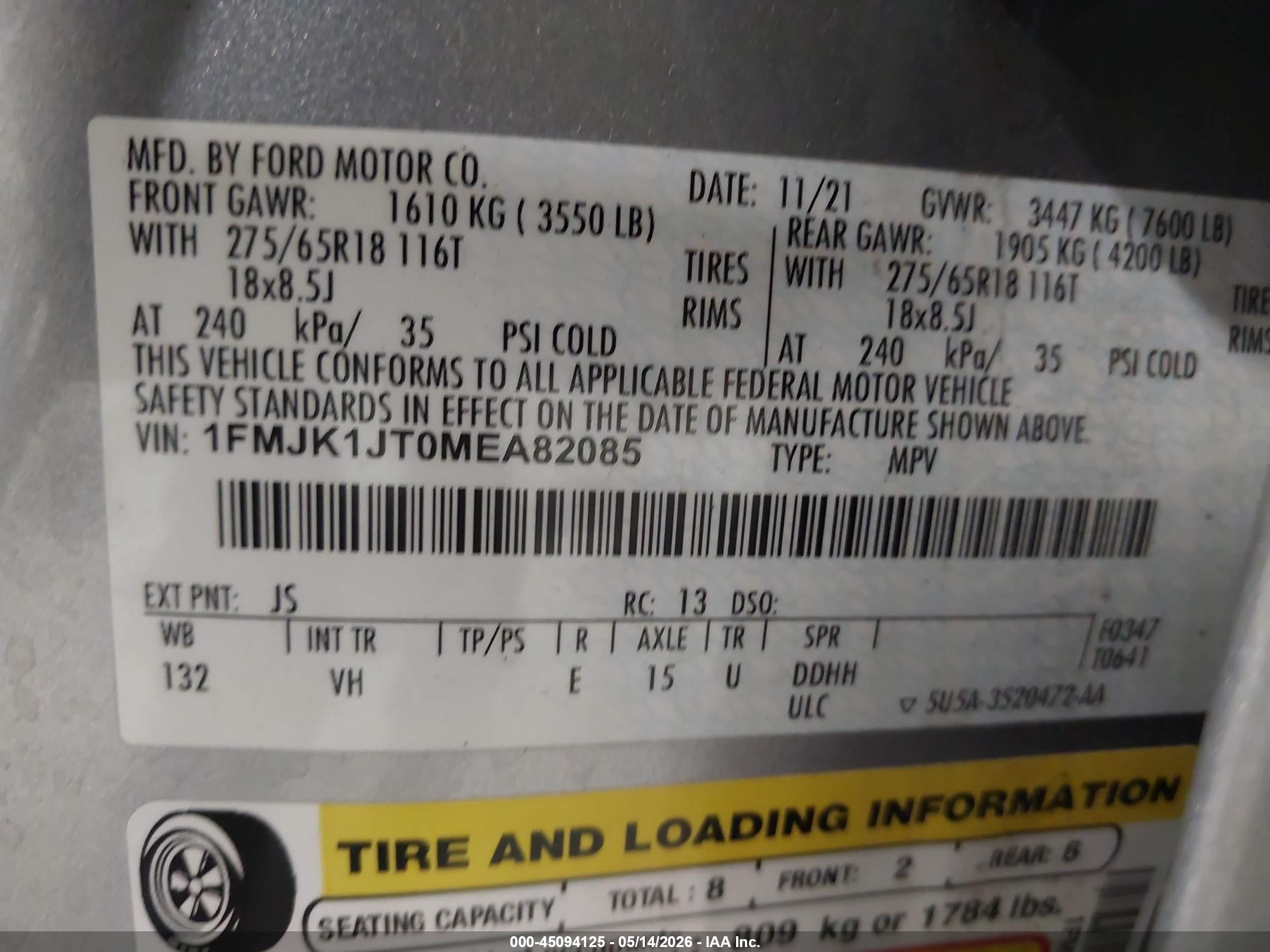 2021 Ford Expedition Xlt Max Gray vin: 1FMJK1JT0MEA82085