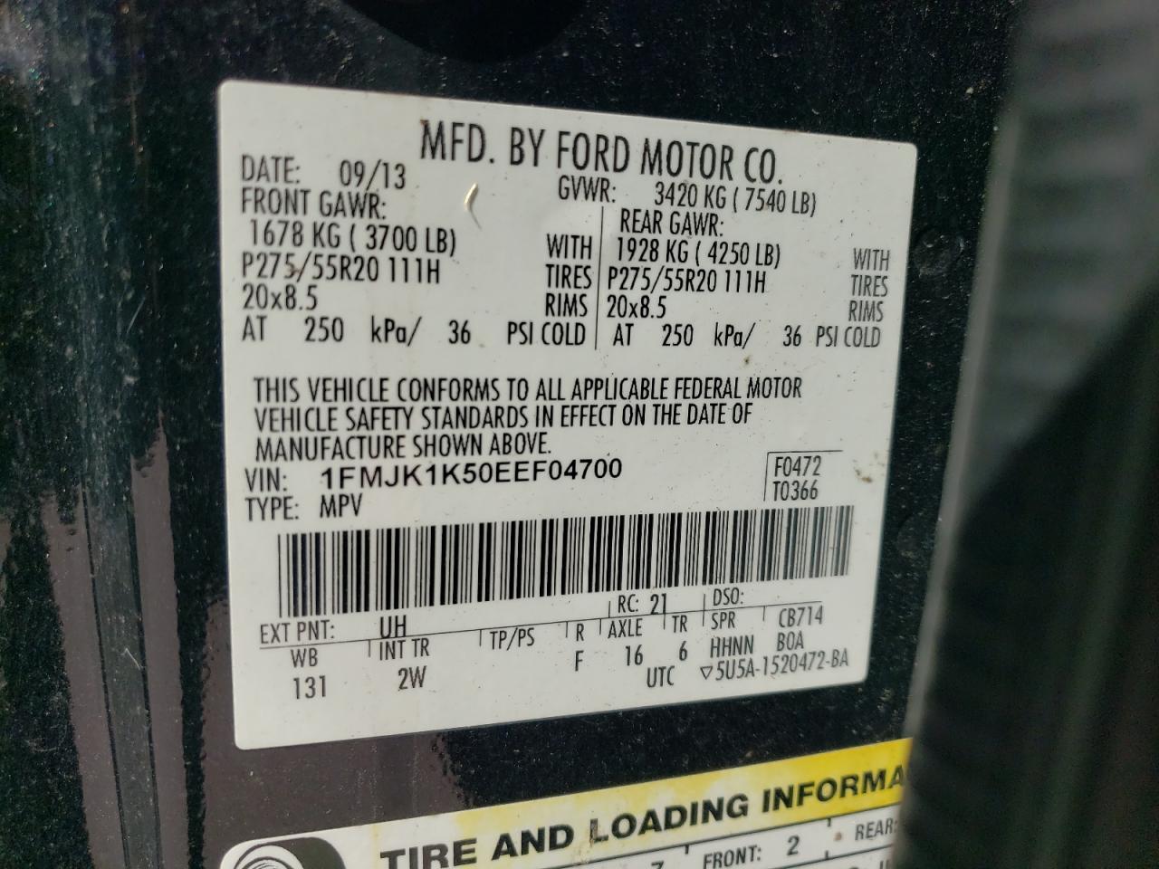 2014 Ford Expedition El Limited Black vin: 1FMJK1K50EEF04700
