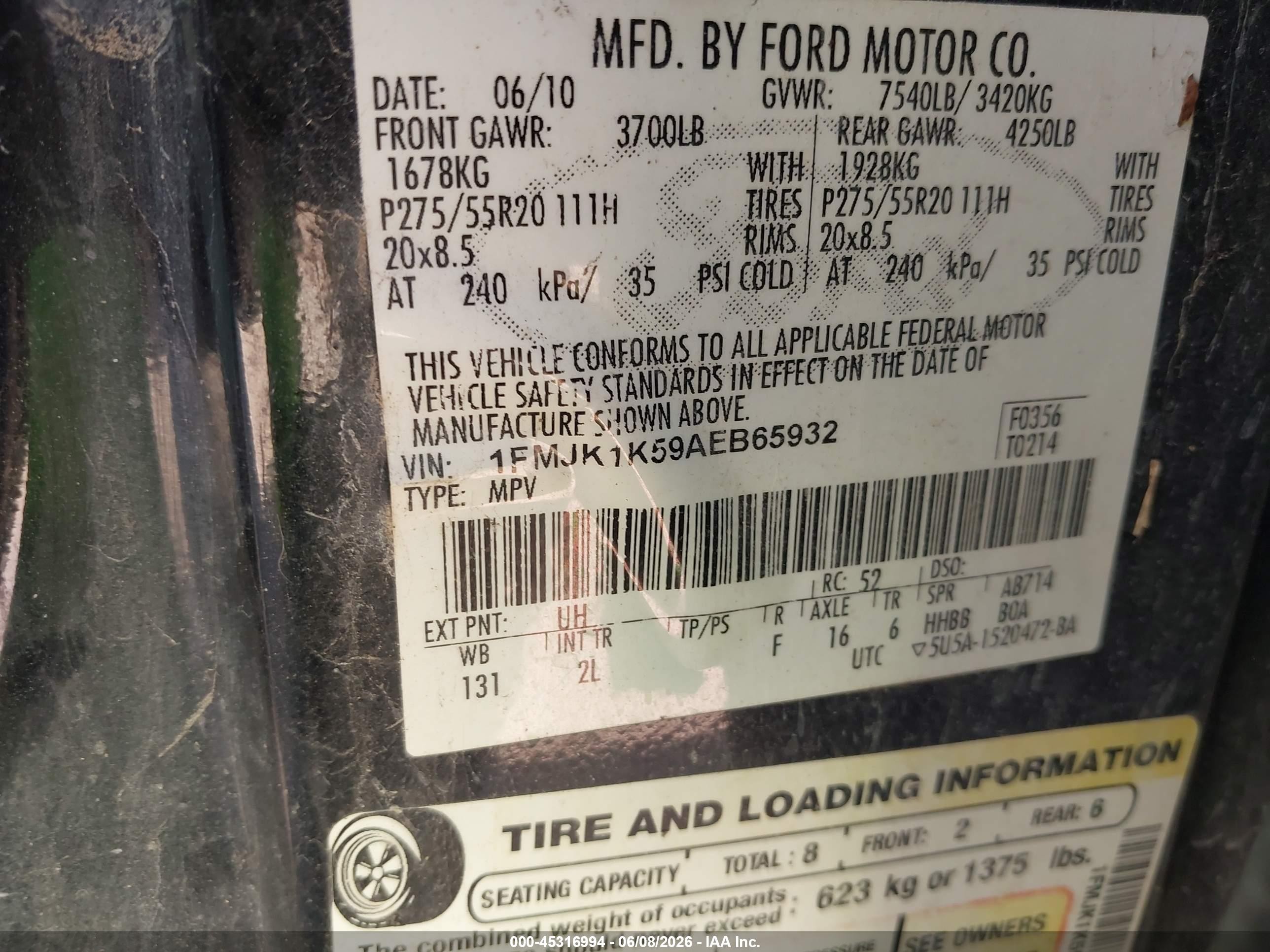 2010 Ford Expedition El Limited Black vin: 1FMJK1K59AEB65932