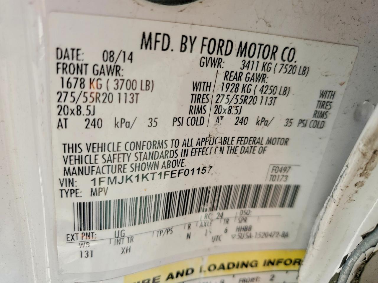 2015 Ford Expedition El Limited White vin: 1FMJK1KT1FEF01157