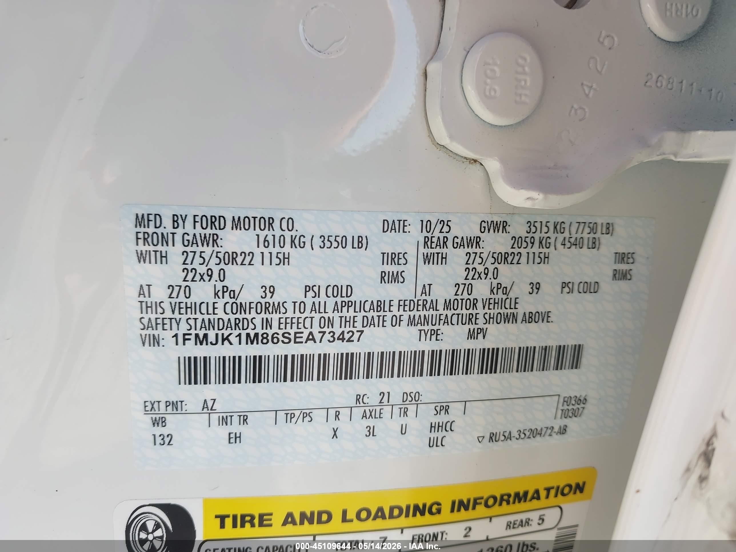 2025 Ford Expedition Platinum Max White vin: 1FMJK1M86SEA73427