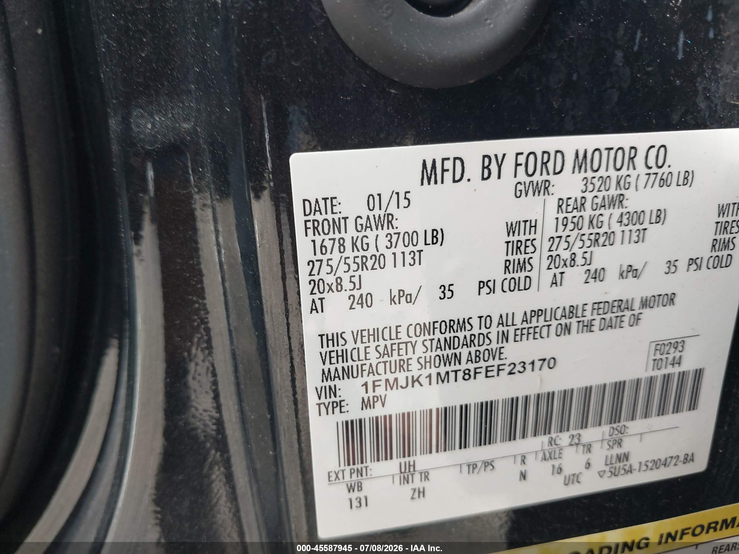2015 Ford Expedition El Platinum Black vin: 1FMJK1MT8FEF23170