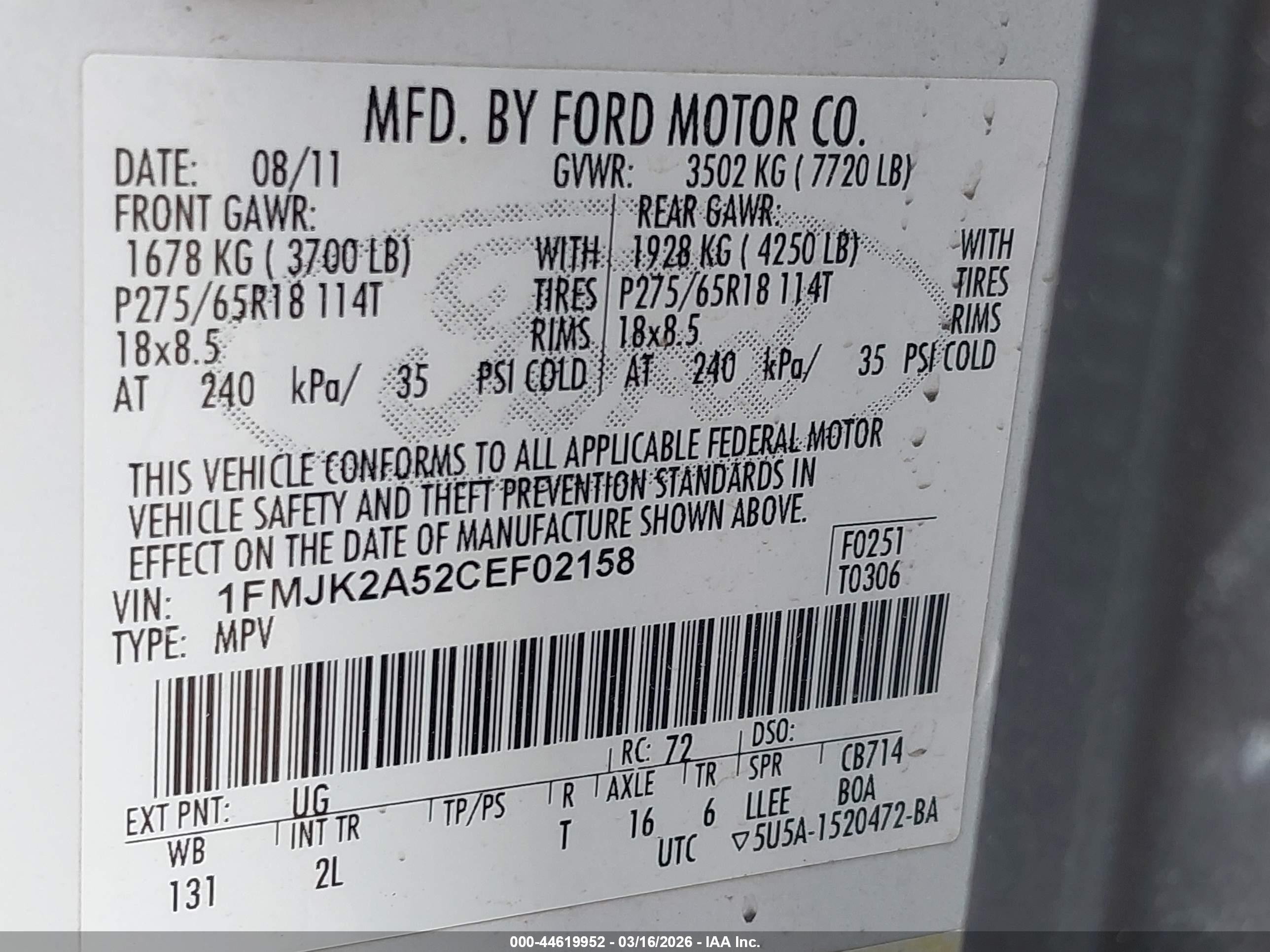 2012 Ford Expedition El Limited White vin: 1FMJK2A52CEF02158