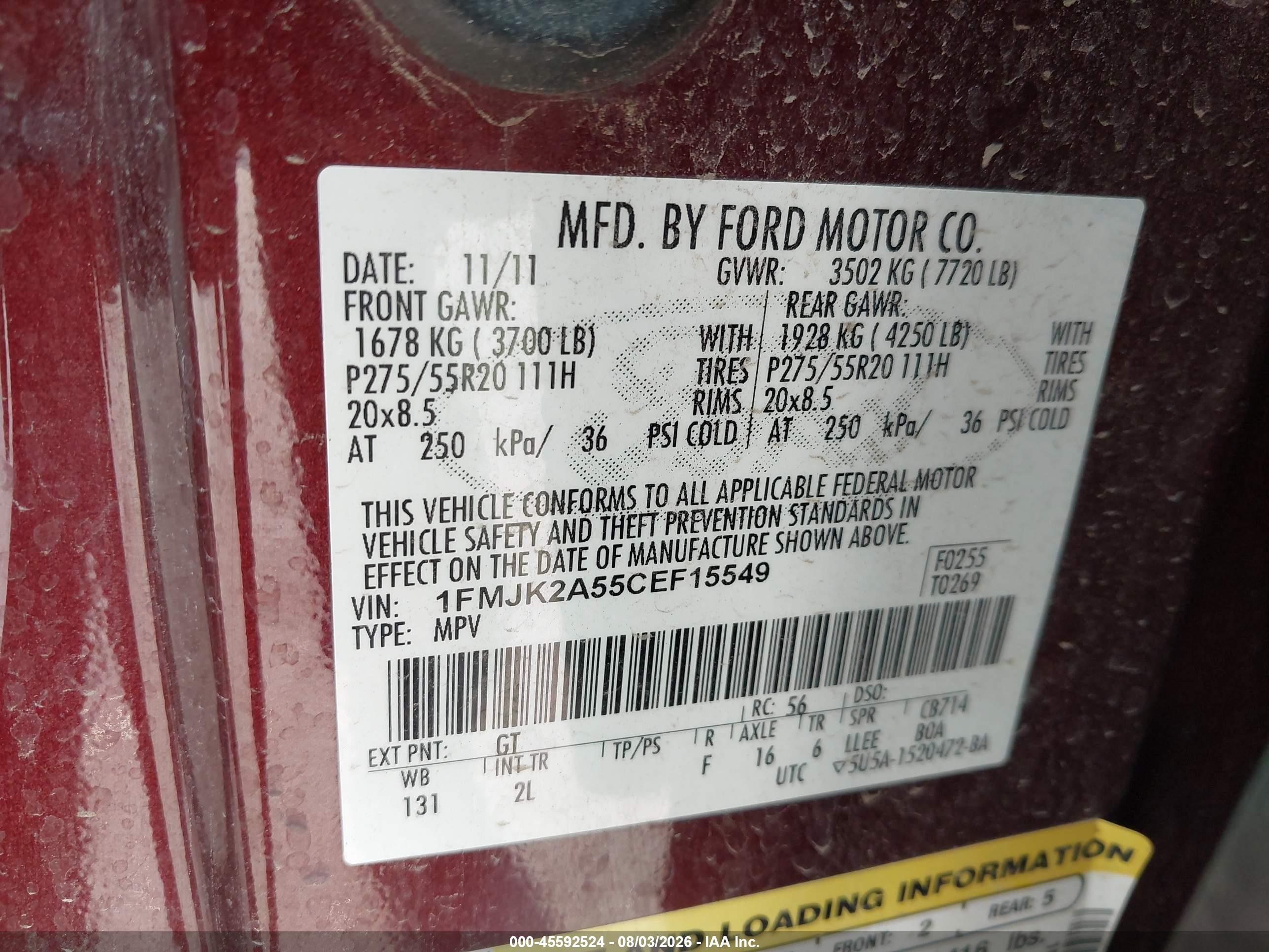 2012 Ford Expedition El Limited Maroon vin: 1FMJK2A55CEF15549
