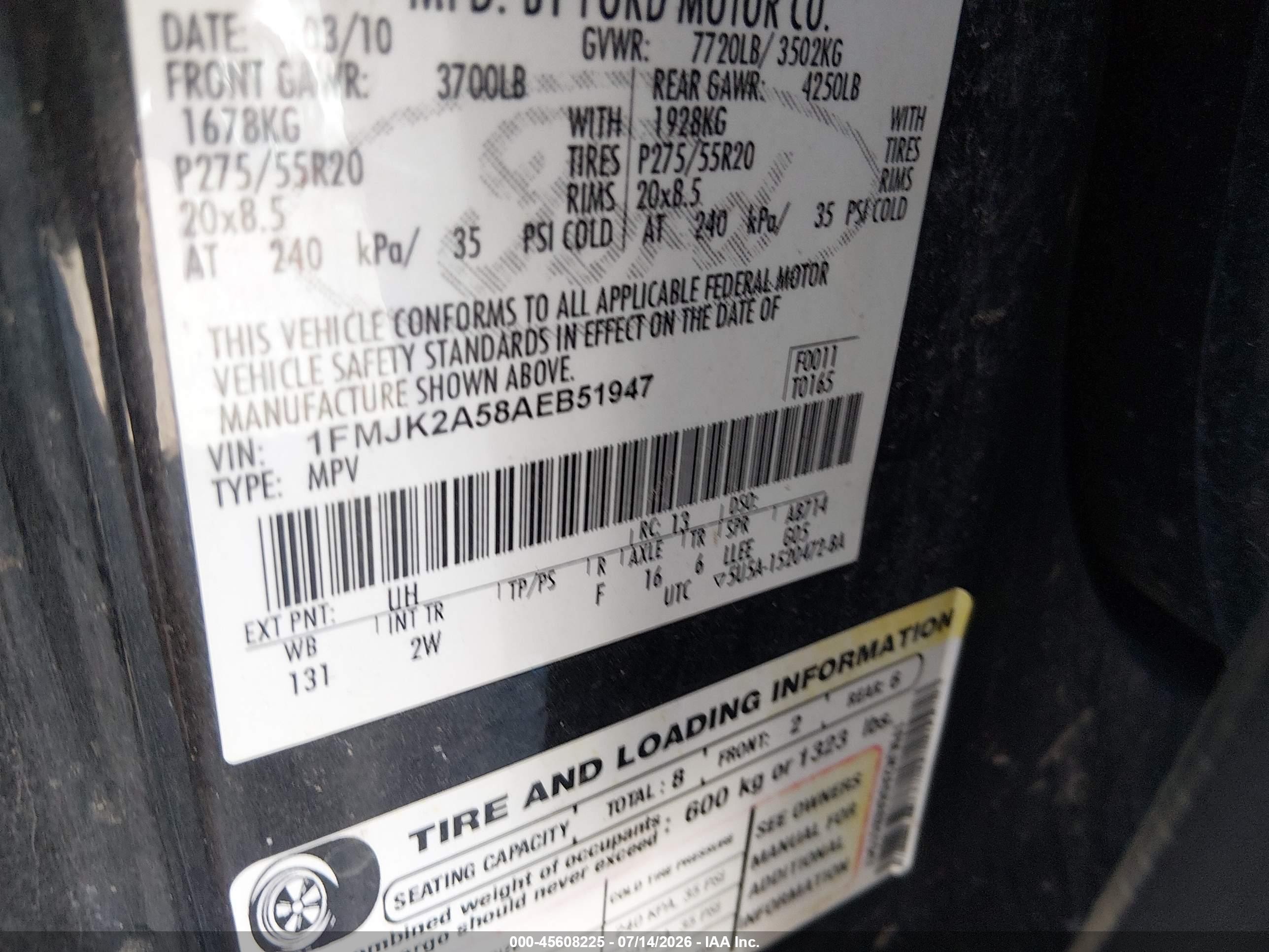 2010 Ford Expedition El Limited Black vin: 1FMJK2A58AEB51947