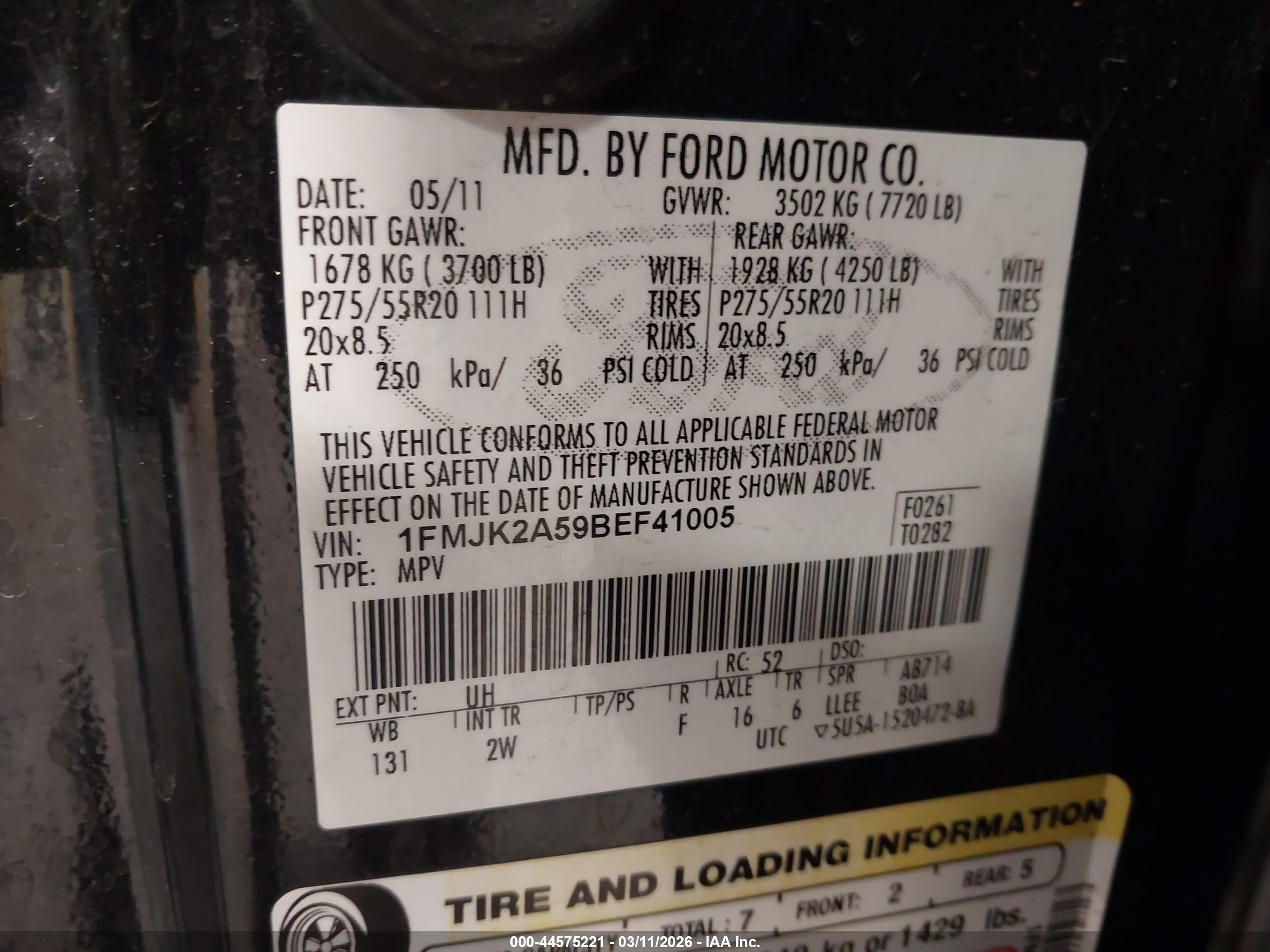 2011 Ford Expedition El Limited Black vin: 1FMJK2A59BEF41005