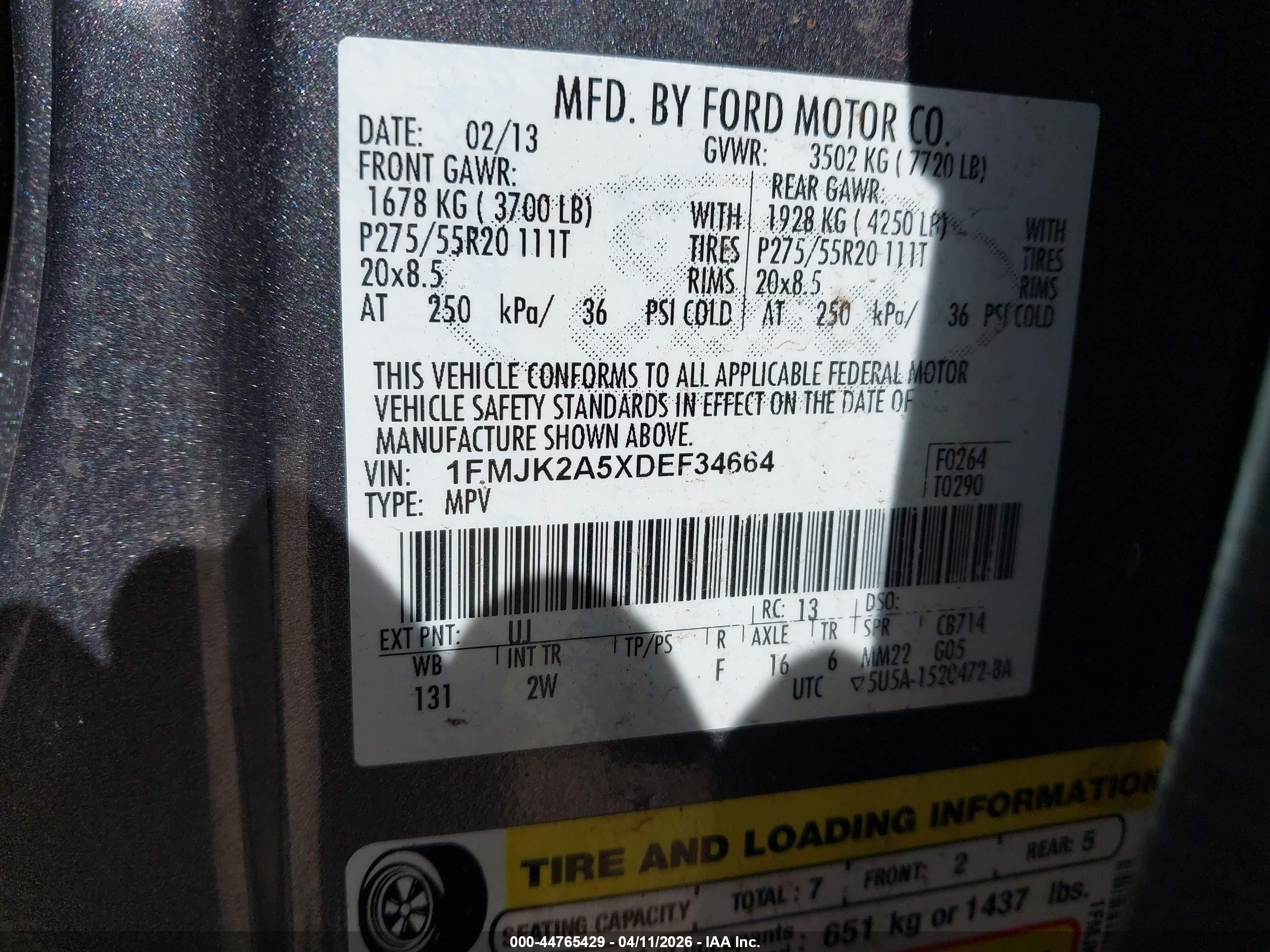 2013 Ford Expedition El Limited Gray vin: 1FMJK2A5XDEF34664